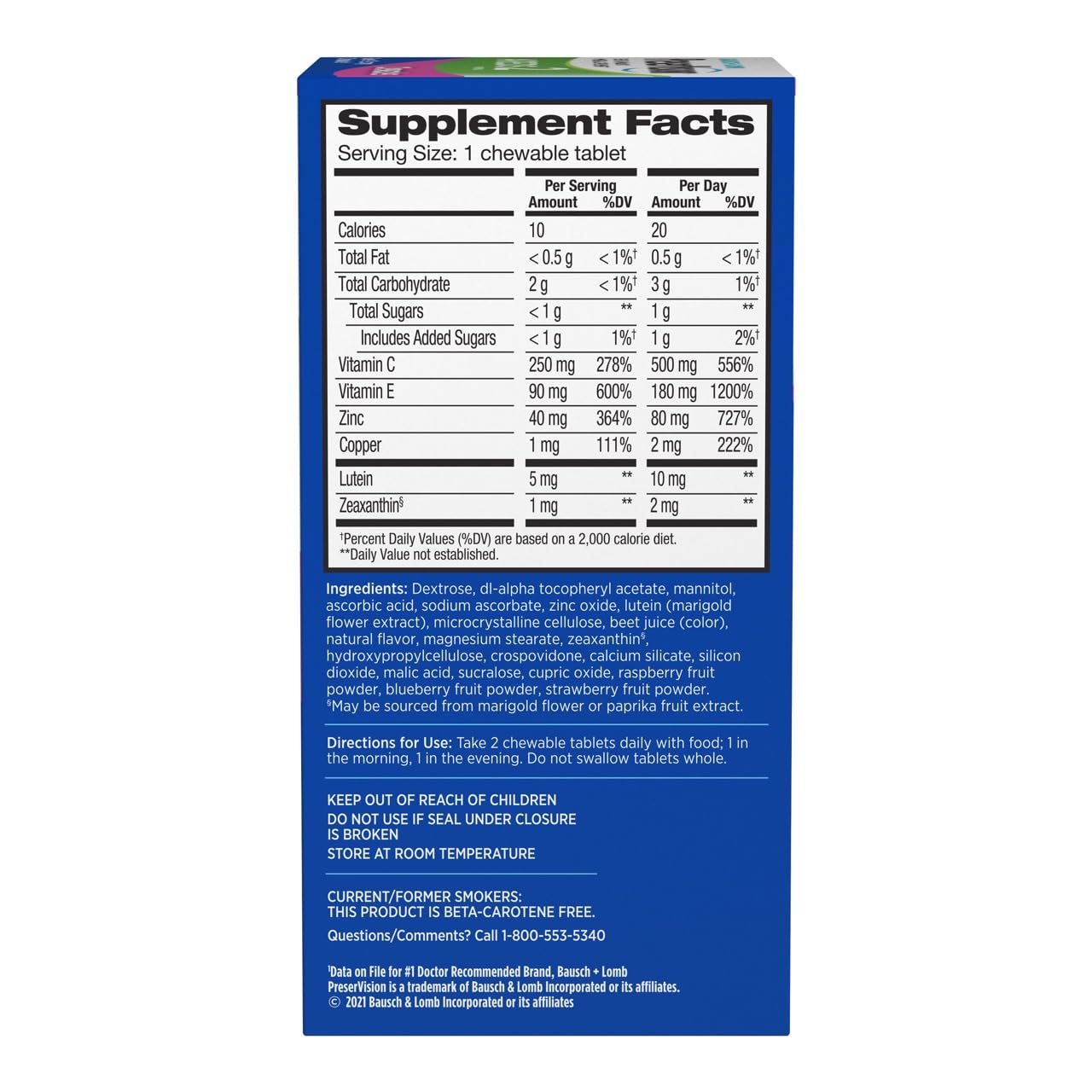 PreserVision AREDS 2 Eye Vitamins, #1 Eye Doctor Recommended Brand, Chewable Lutein and Zeaxanthin Supplement with Vitamin C, Vitamin E,Zinc, and Copper, Mixed Berry, 70 Tablets