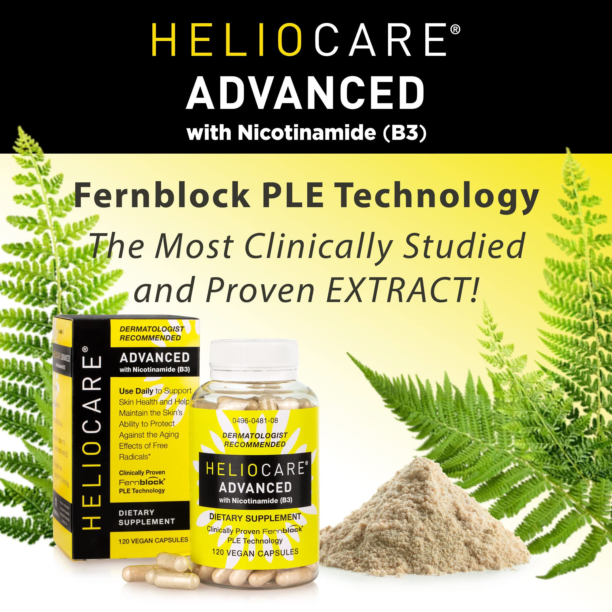 Heliocare Advanced Niacin B3 Supplement: Fernblock PLE Extract 240mg Per Serving - Supports Skin Cell Health W/Antioxidant Rich Vitamin B3 Niacin 500 mg - 120 Vegan Capsules