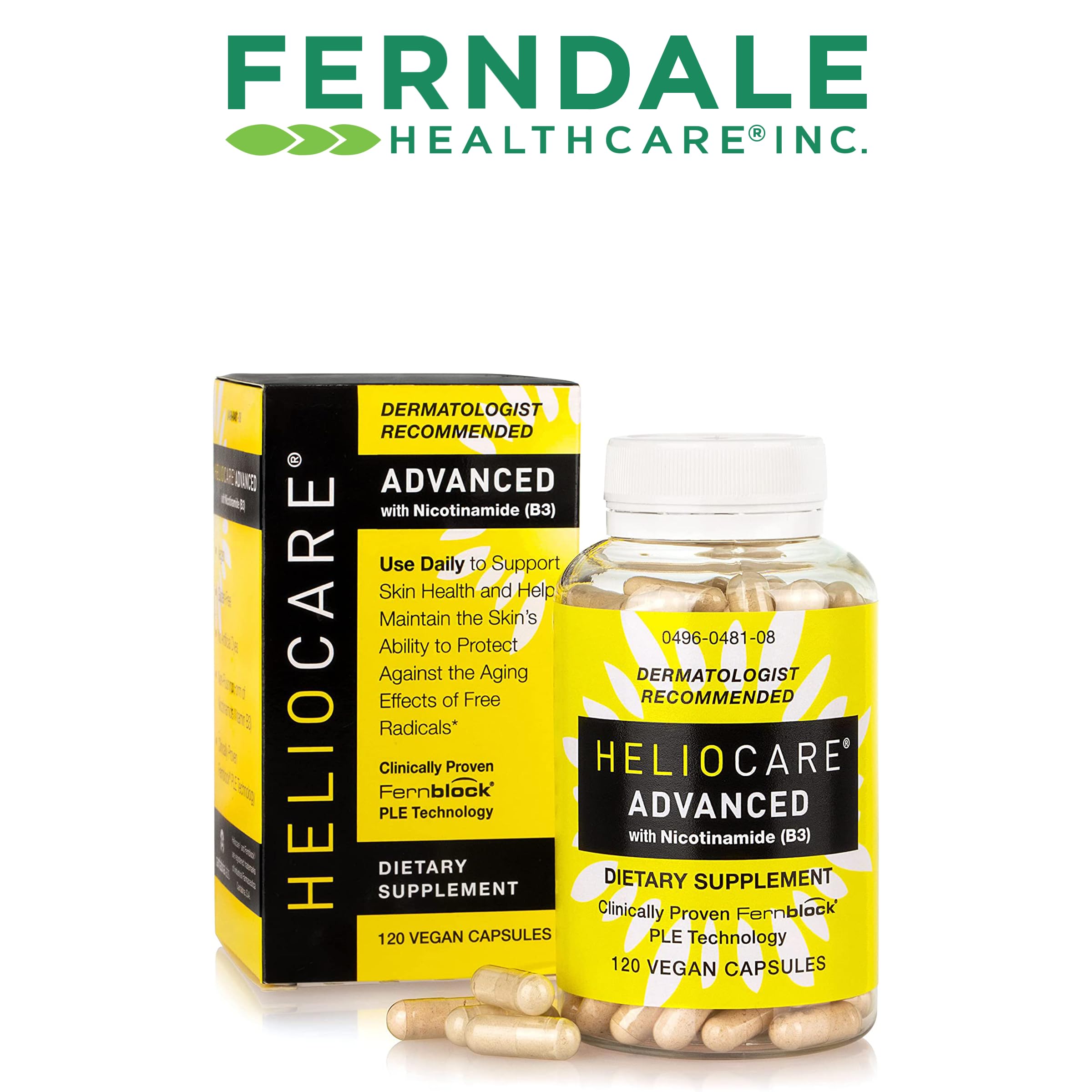 Heliocare Advanced Niacin B3 Supplement: Fernblock PLE Extract 240mg Per Serving - Supports Skin Cell Health W/Antioxidant Rich Vitamin B3 Niacin 500 mg - 120 Vegan Capsules