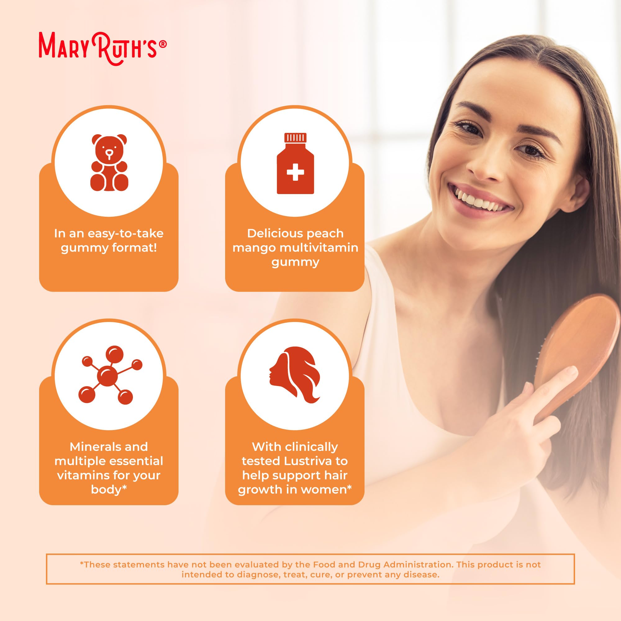 MaryRuth's Multivitamin + Hair Growth Gummies | with Lustriva® | Biotin 10000mcg | B Vitamins | Formulated for Thicker Hair, Wrinkles, Fine Lines, Skin Care | Ages 18+ | 30 Servings