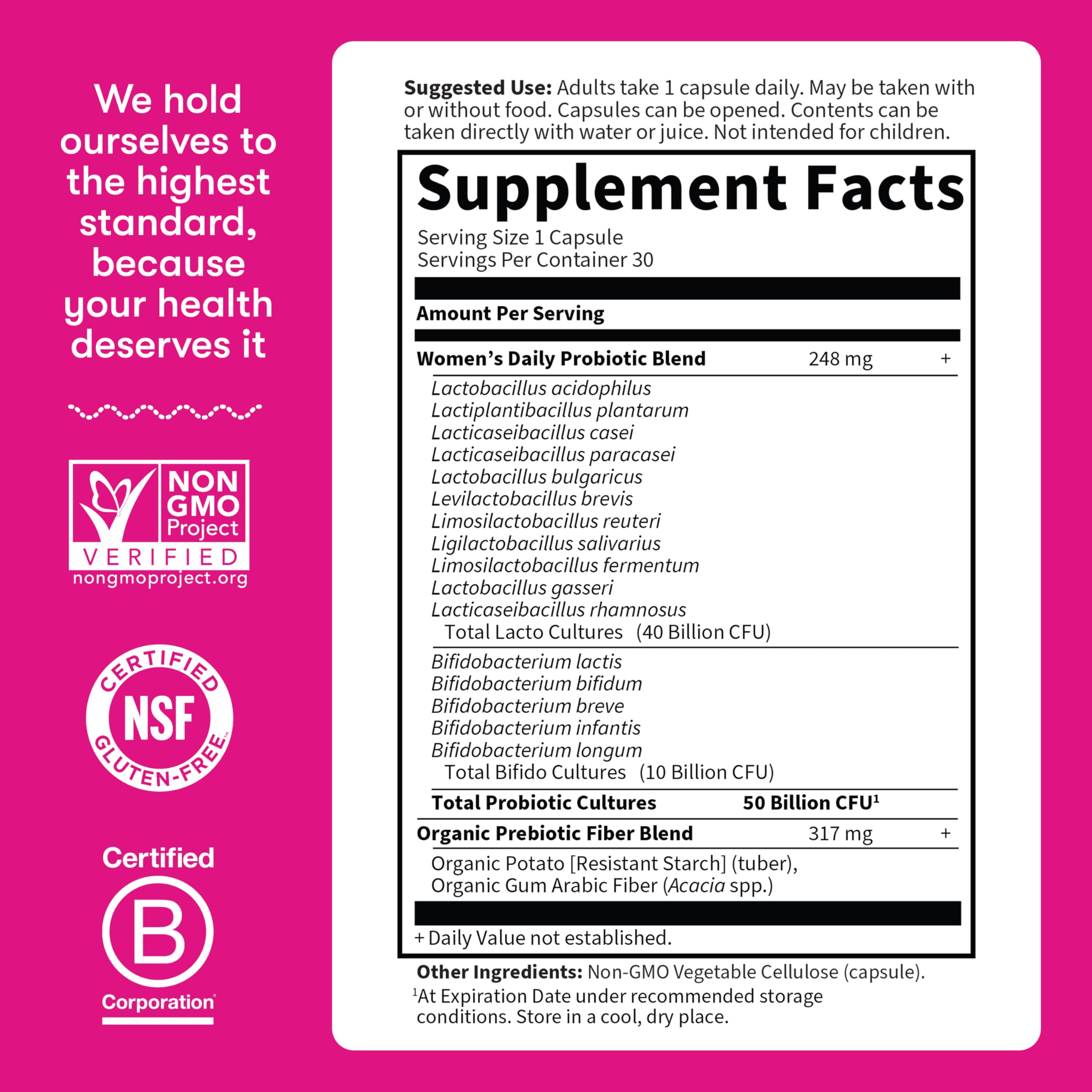 Garden of Life Once Daily Dr. Formulated Probiotics for Women 50 Billion CFU 16 Probiotic Strains with Organic Prebiotics for Digestive, Vaginal & Immune Health, Dairy Free, Shelf Stable 30 Capsules