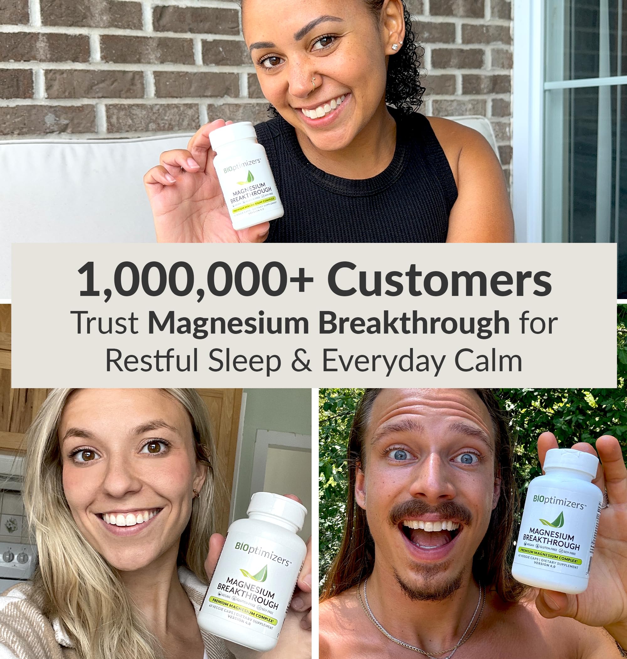 BIOptimizers Magnesium Breakthrough Supplement with 500mg - 7 Forms of Magnesium: Glycinate, Malate, Citrate, and More - Natural Support for Sleep and Cognitive Function -60 Capsules- Calming Vitamins