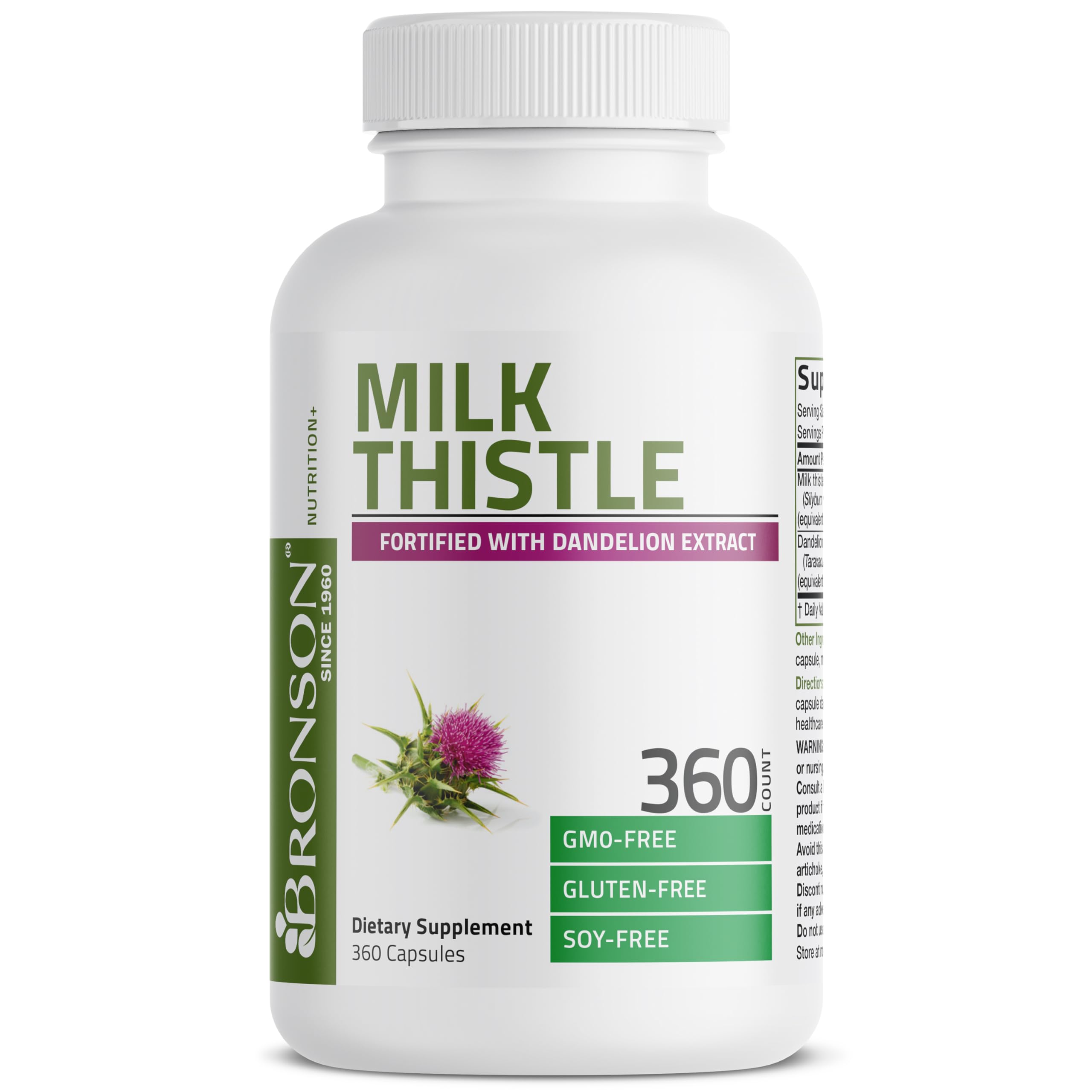 Bronson Milk Thistle Silymarin Marianum & Dandelion Extract Liver Health Support, Antioxidant Support, Detox, 360 Capsules