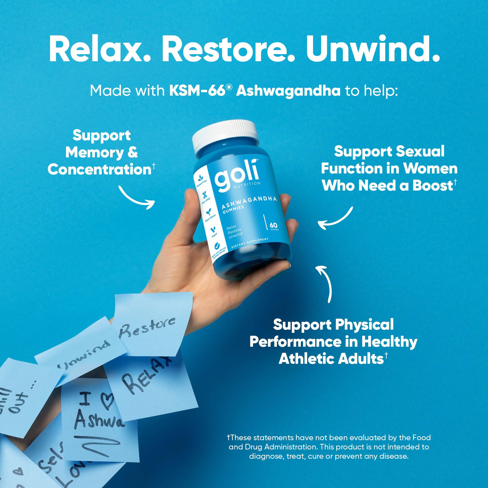 Goli Ashwagandha Gummies with KSM-66 and Vitamin D - Premium Root Extract - Vegan, Non-GMO - Mixed Berry Flavor - 60 Count (2-Pack, 120 Total)