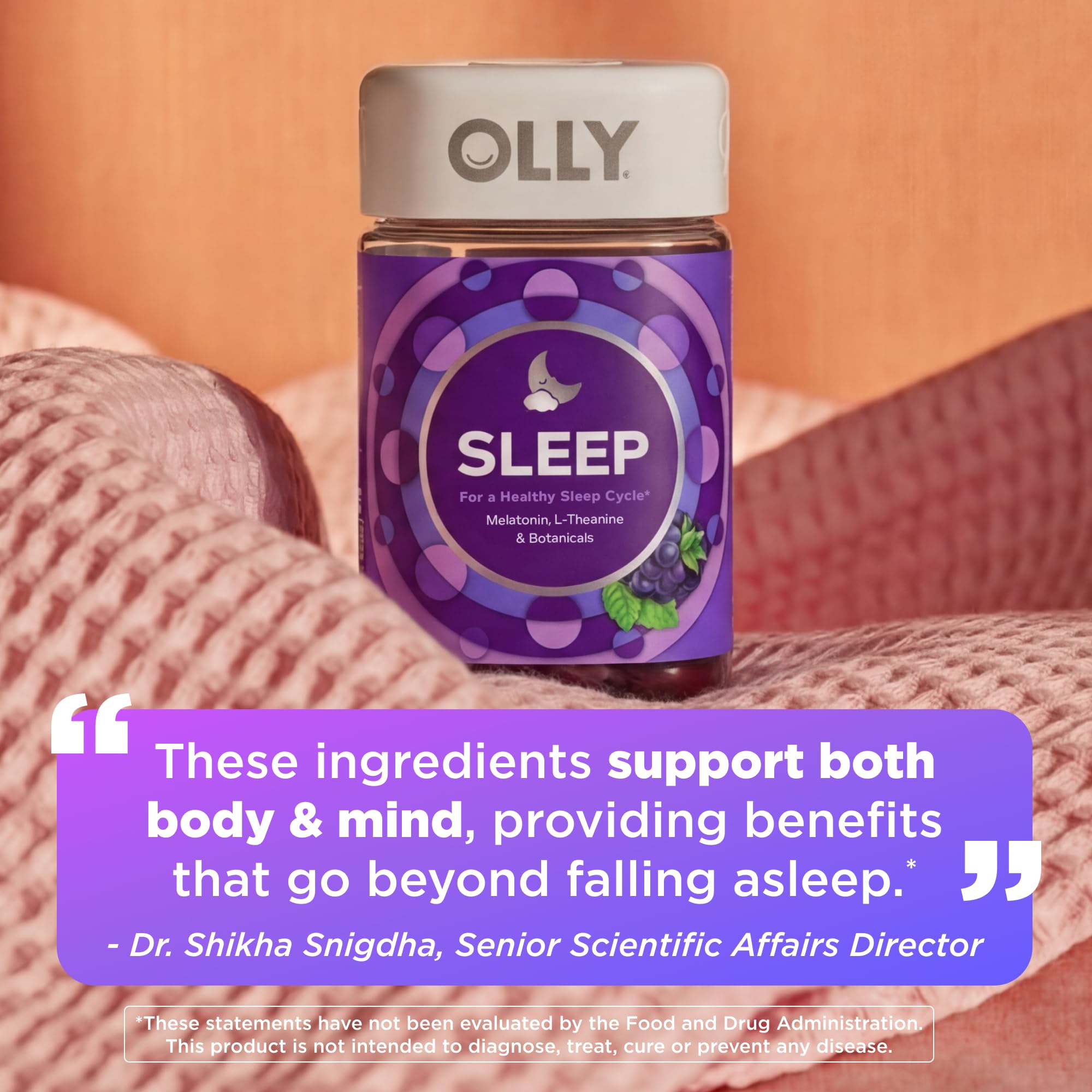 OLLY Sleep Gummy, 3mg Melatonin, L-Theanine, Chamomile, Lemon Balm, Sleep Aid, BlackBerry, 90 Count
