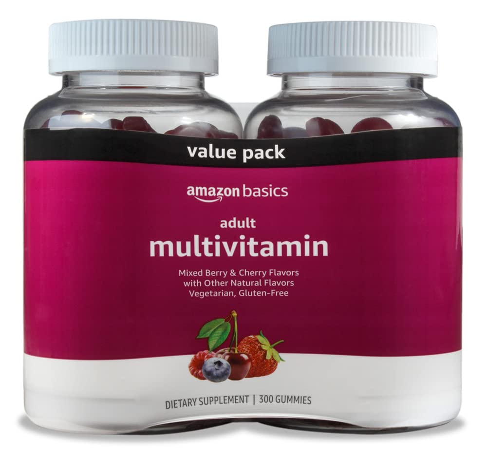 Amazon Basics Adult Multivitamin Gummies, Mixed Berry & Cherry Flavors, 150 Count, 75-Day Supply, Pack of 2 (Previously Solimo)