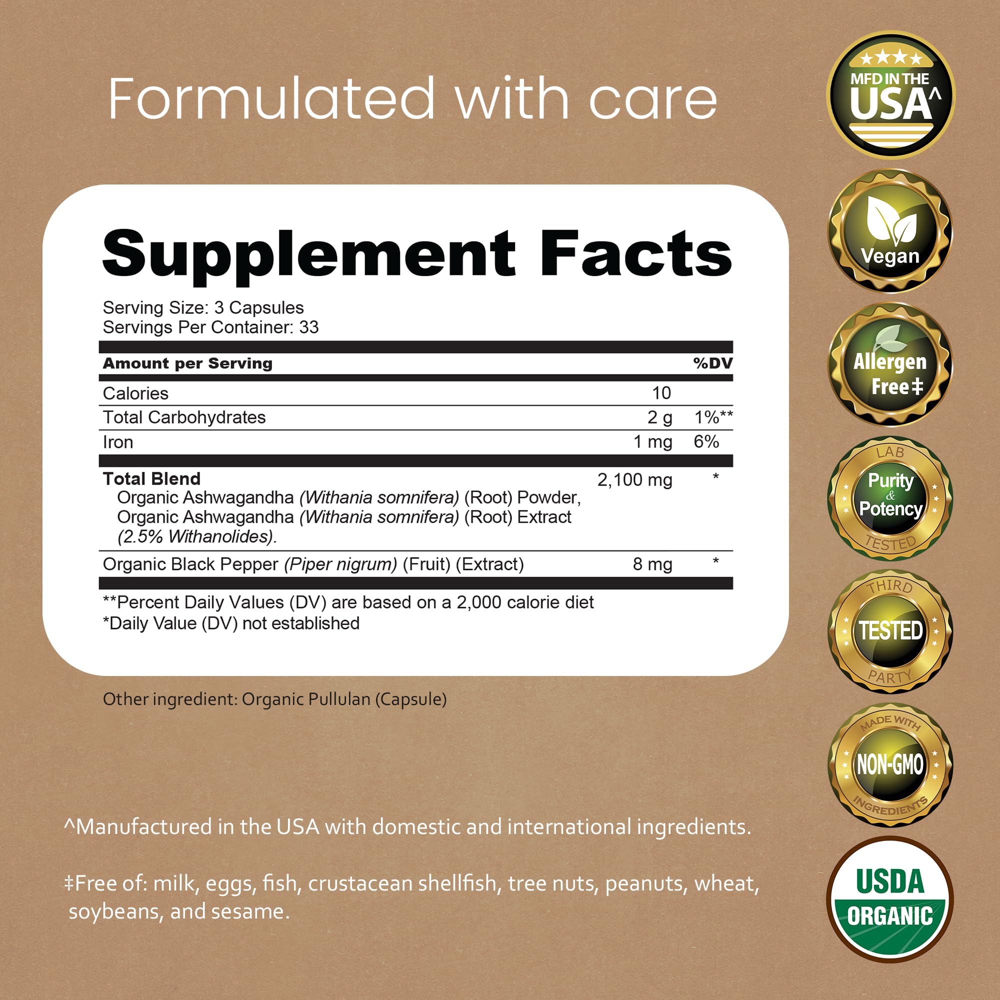 NaturaLife Labs Organic Ashwagandha 2100 mg per Serving – Herbal Supplement Root Powder & Extract – 100 Capsules – Vegan, Non-GMO, Gluten-Free (2 Pack)