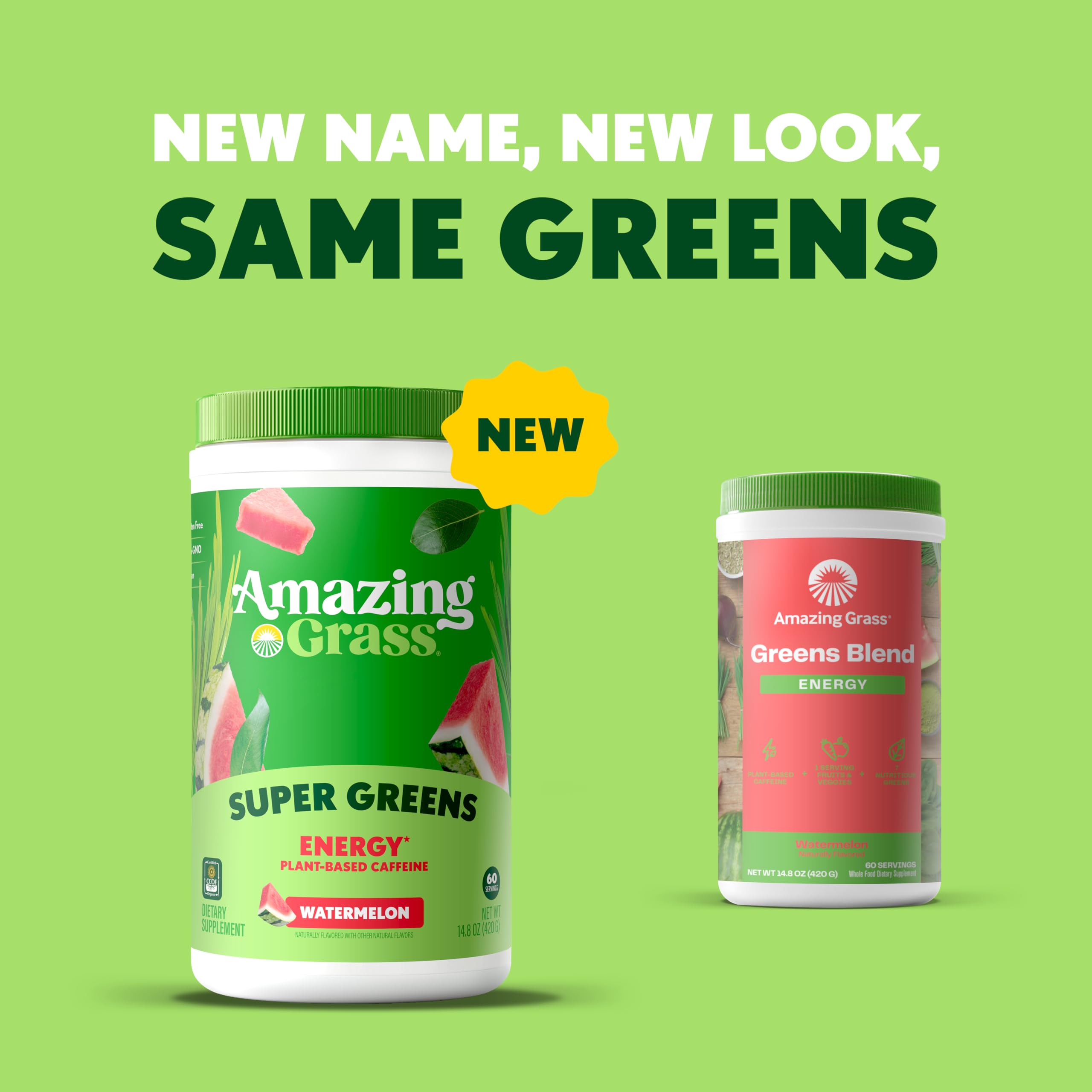 Amazing Grass Green Superfood Energy: Super Greens Powder & Plant Based Smoothie Mix, Caffeine with Matcha Green Tea & Beet Root Powder, Watermelon, 60 Servings (Packaging May Vary)