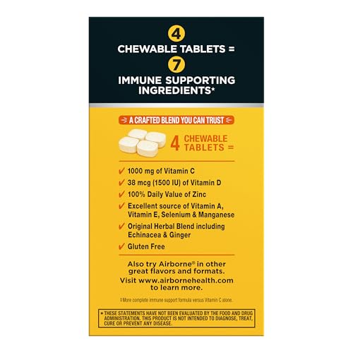 Airborne Vitamin C 1000mg (per Serving) - Citrus Chewable Tablets (96 Count in a Box) - Packaging May Vary