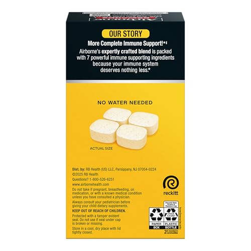 Airborne Vitamin C 1000mg (per Serving) - Citrus Chewable Tablets (96 Count in a Box) - Packaging May Vary