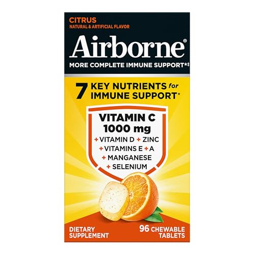 Airborne Vitamin C 1000mg (per Serving) - Citrus Chewable Tablets (96 Count in a Box) - Packaging May Vary