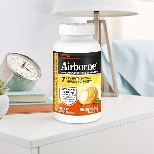 Airborne Vitamin C 1000mg (per Serving) - Citrus Chewable Tablets (96 Count in a Box) - Packaging May Vary