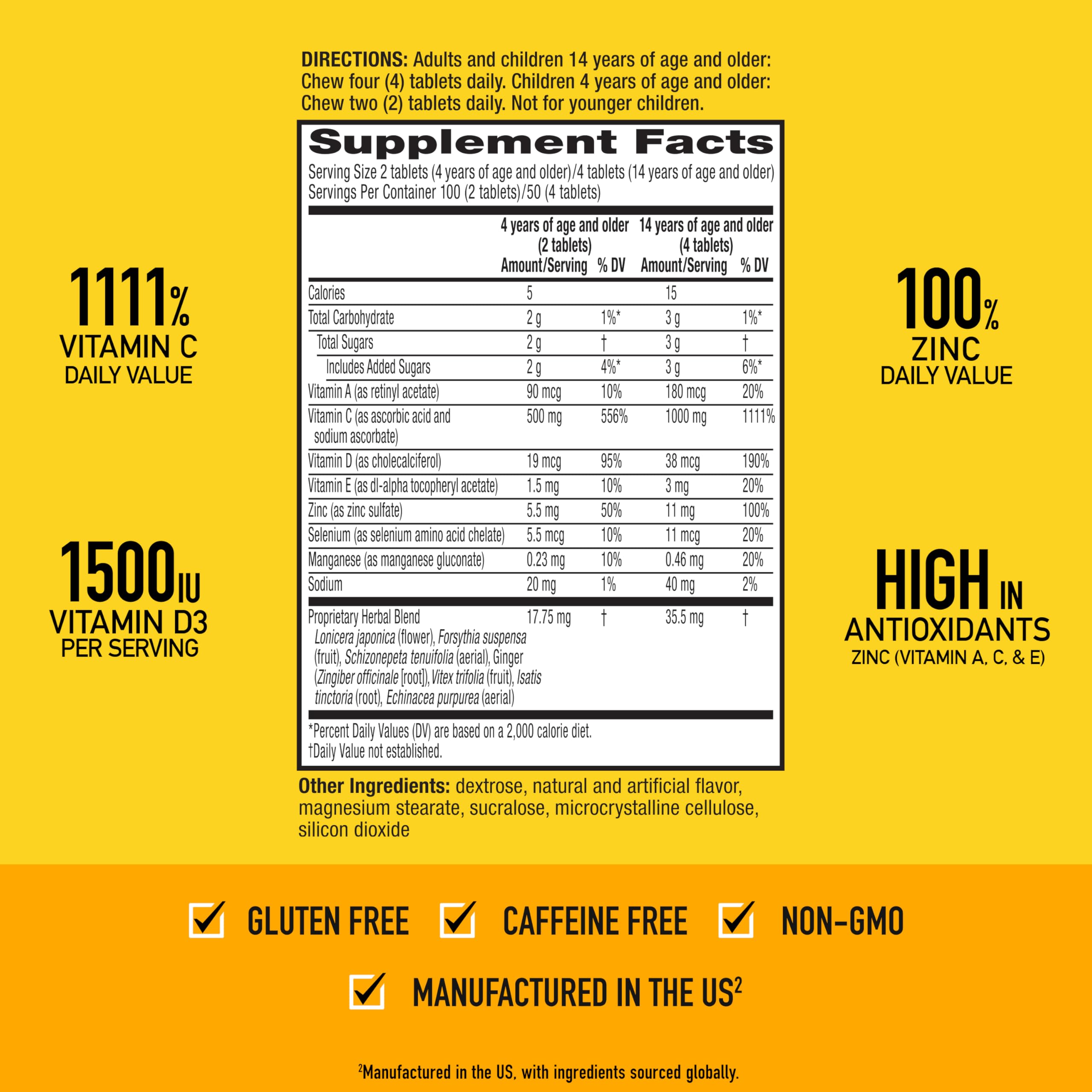 Airborne Vitamin C 1000mg (per Serving) - Citrus Chewable Tablets (96 Count in a Box) - Packaging May Vary