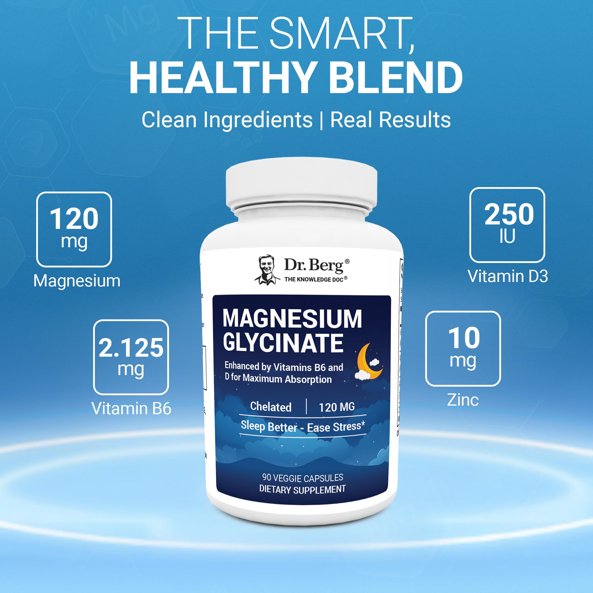 Dr. Berg Magnesium Glycinate 90ct – 4-in-1 Chelated for Muscle, Nerve, Sleep & Stress Support*– w/ D3, B6 & Zinc – 4X Lab-Tested – No Fillers – Formulated in USA, GMP-Certified
