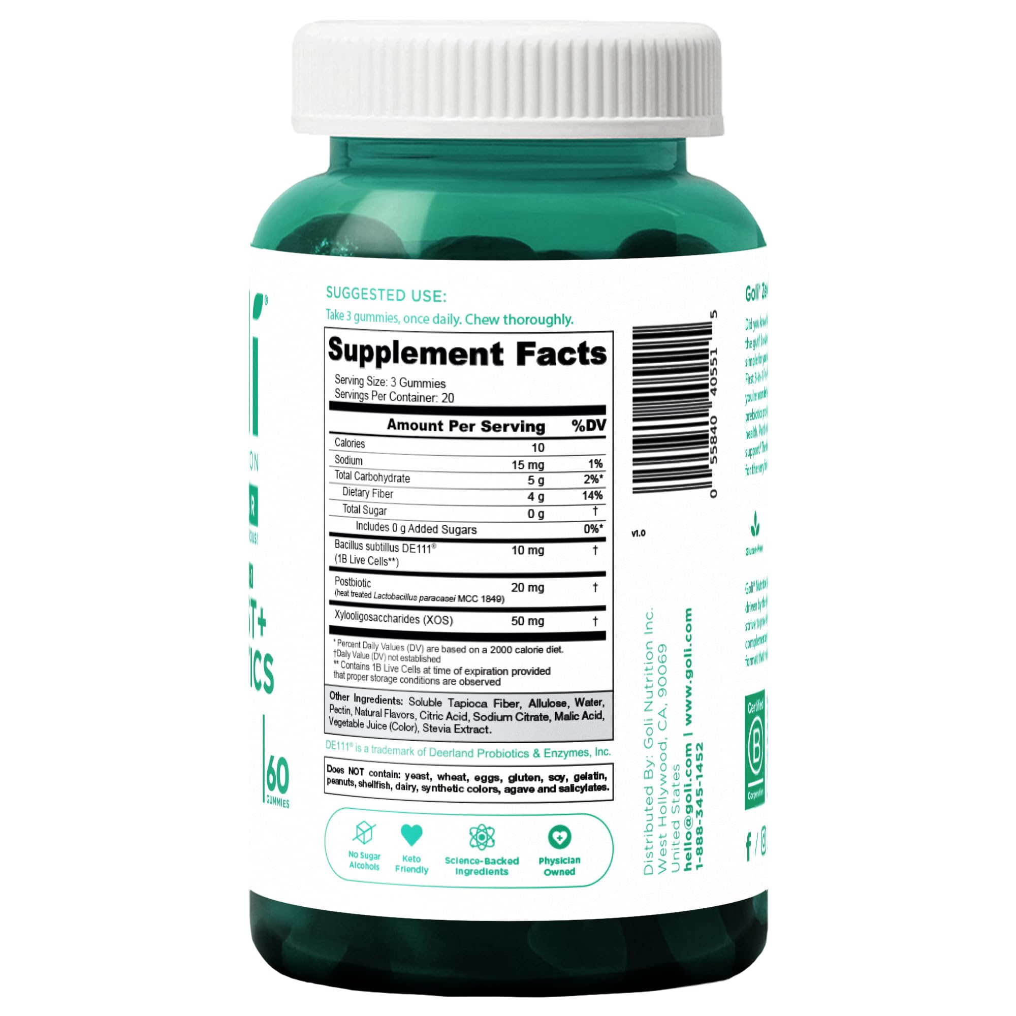 Goli Zero Sugar Trio - World's First 3-in-1 Pre, Post, Probiotic, Apple Cider Vinegar with Vitamin B12 and Probiotics, Ashwagandha & L-Theanine, Vitamin D Gummies