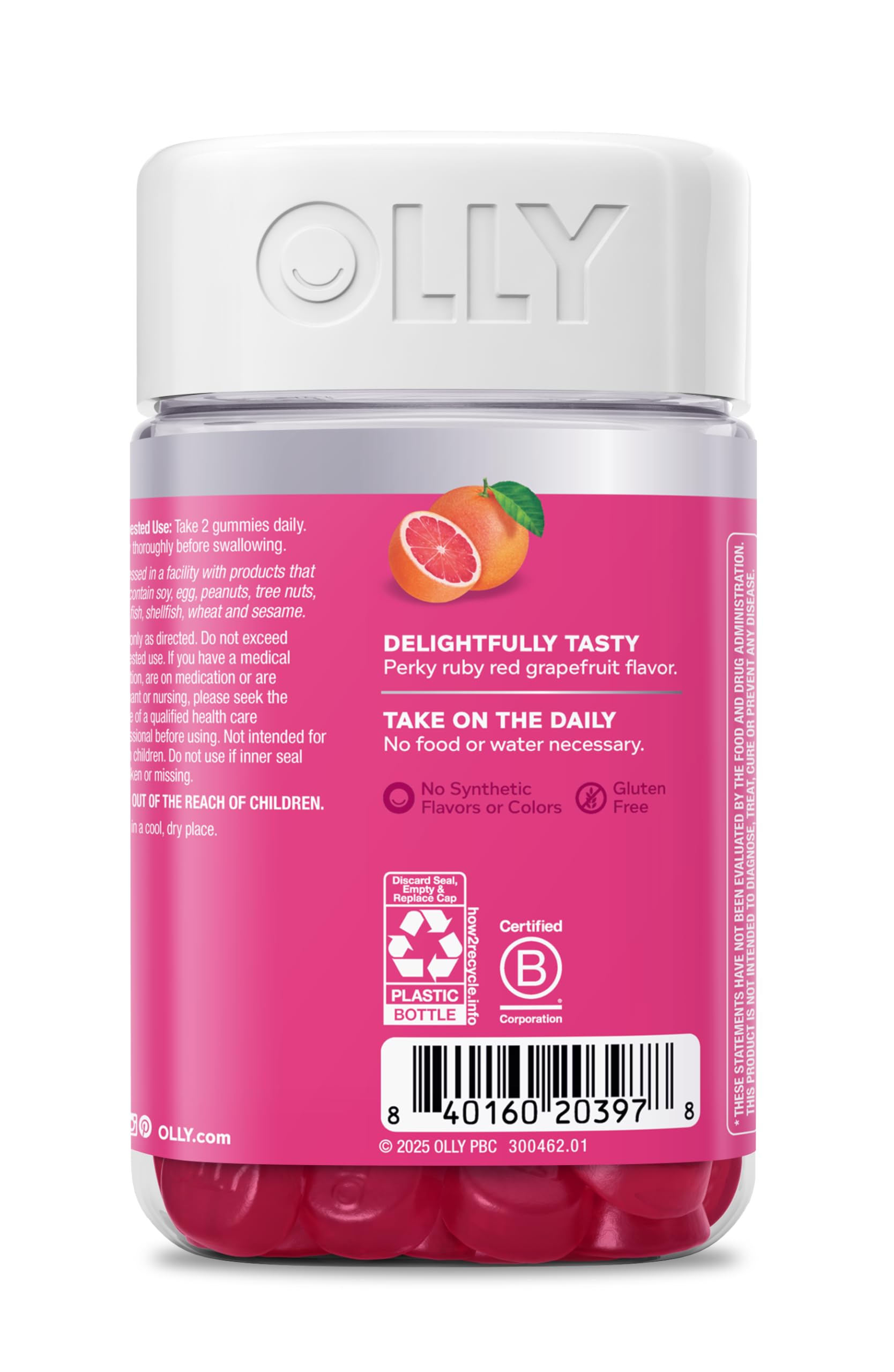 OLLY Undeniable Beauty Gummy, for Healthy Hair, Skin & Nails,* Biotin, Vitamins C & E, Keratin, Chewable Supplement, Grapefruit Flavored, 60 Day Supply - 120 Count