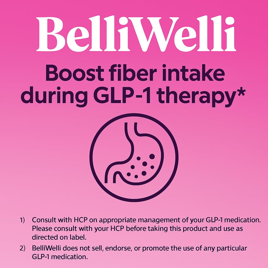 BelliWelli Fiber Supplement for Women & Men Premium Daily Fiber Powder from Organic Acacia with Added Collagen Electrolytes & Probiotics No Bloa Constipation & Gut Health Support (Strawberry Lemonade)