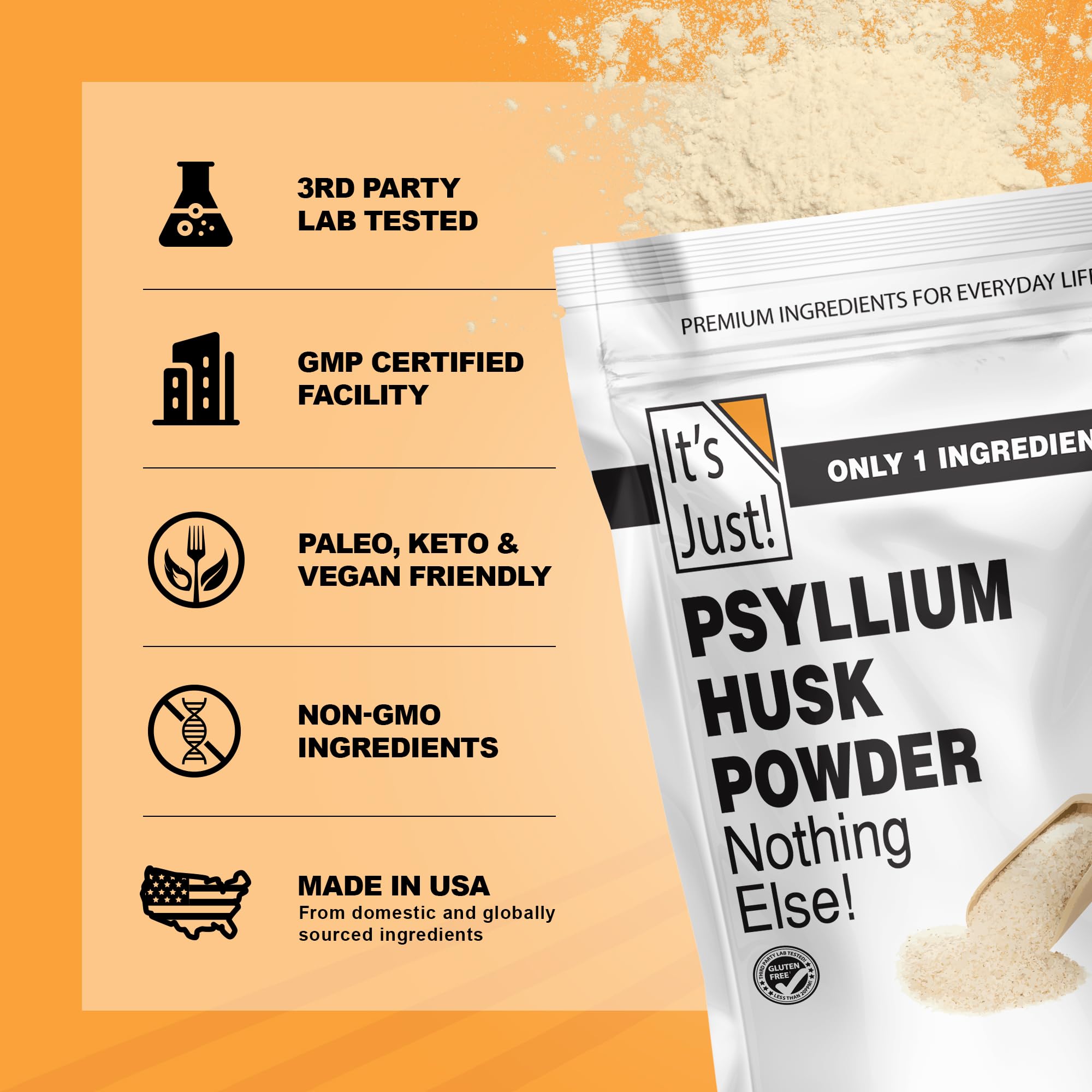 It's Just! - Psyllium Husk Powder, Easy Mixing Dietary Fiber, Cleanse Your Digestive System, Finely Ground Powder, Ideal for Keto Baking, Non-GMO (Unflavored, 24oz (Pack of 1))