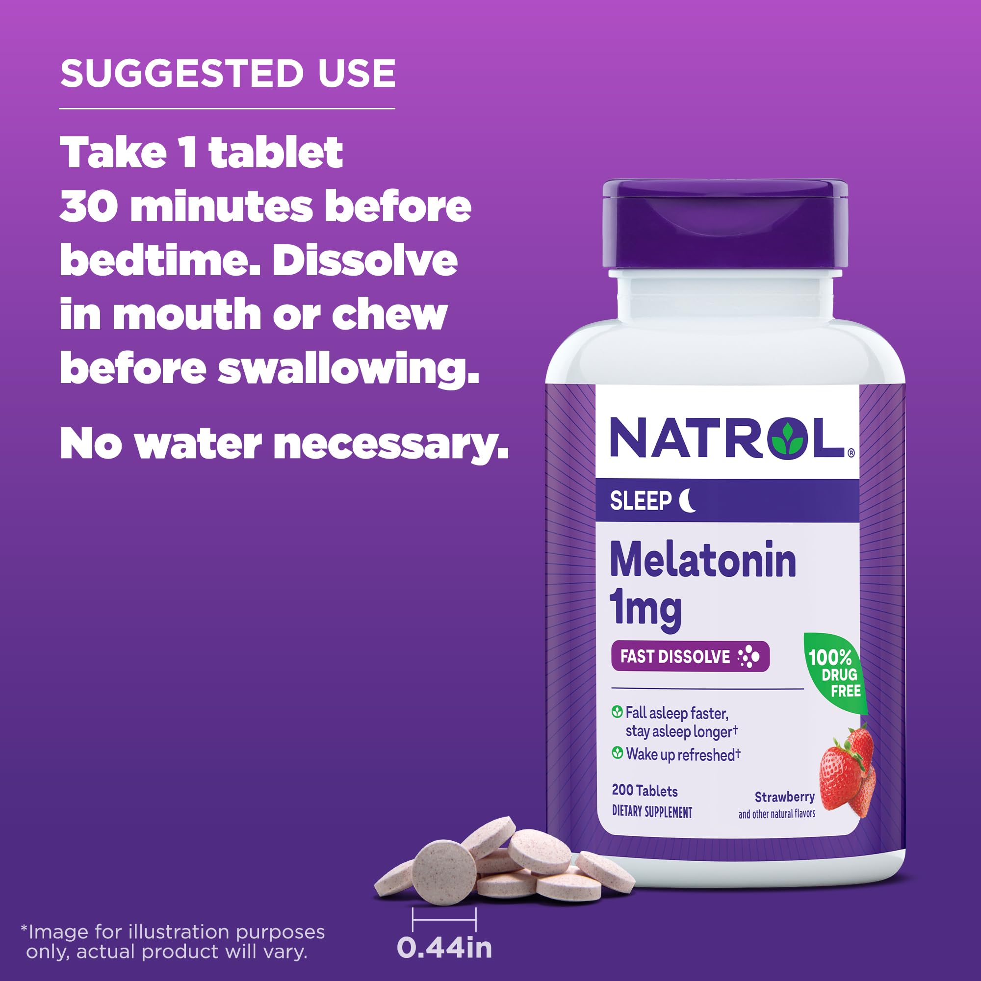 Natrol Fast Dissolve Melatonin 1 mg, Supplements for Restful Sleep, Sleep Support for Adults, 200 Strawberry-Flavored Melatonin Tablets, Up to a 200 Day Supply
