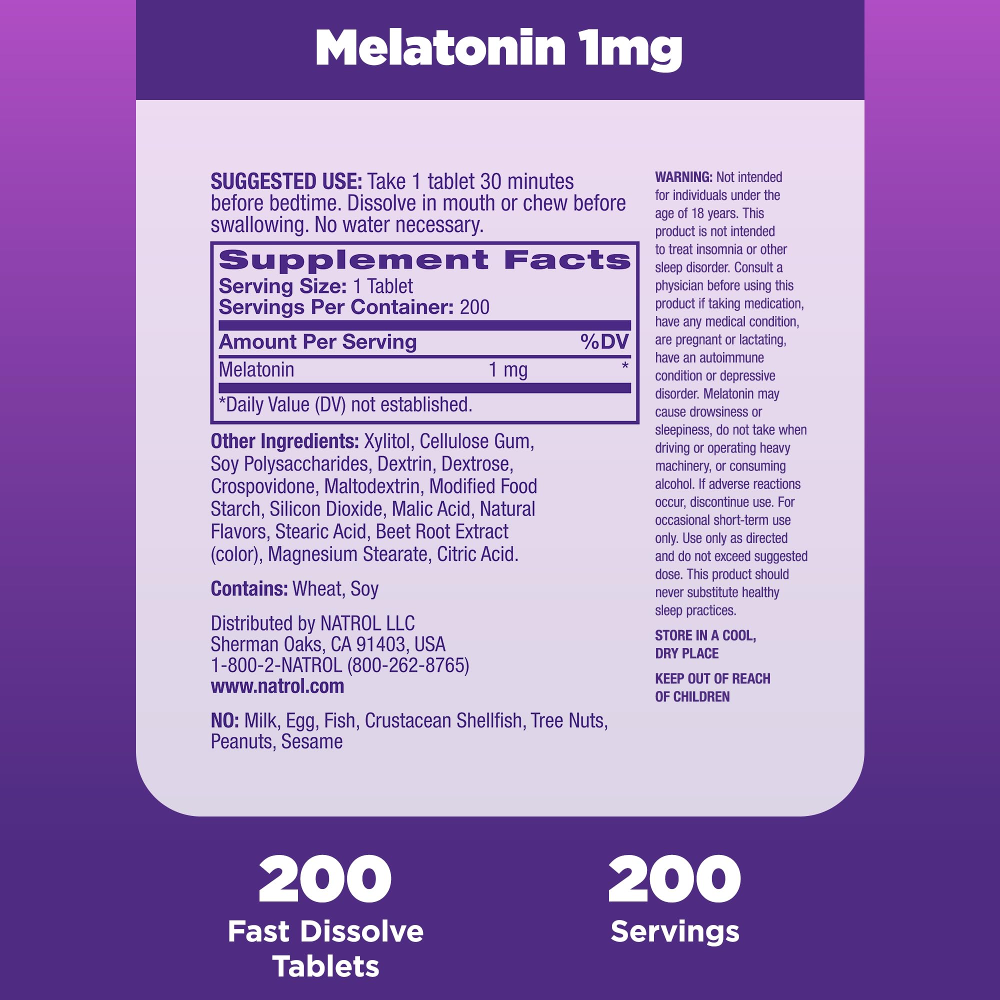 Natrol Fast Dissolve Melatonin 1 mg, Supplements for Restful Sleep, Sleep Support for Adults, 200 Strawberry-Flavored Melatonin Tablets, Up to a 200 Day Supply