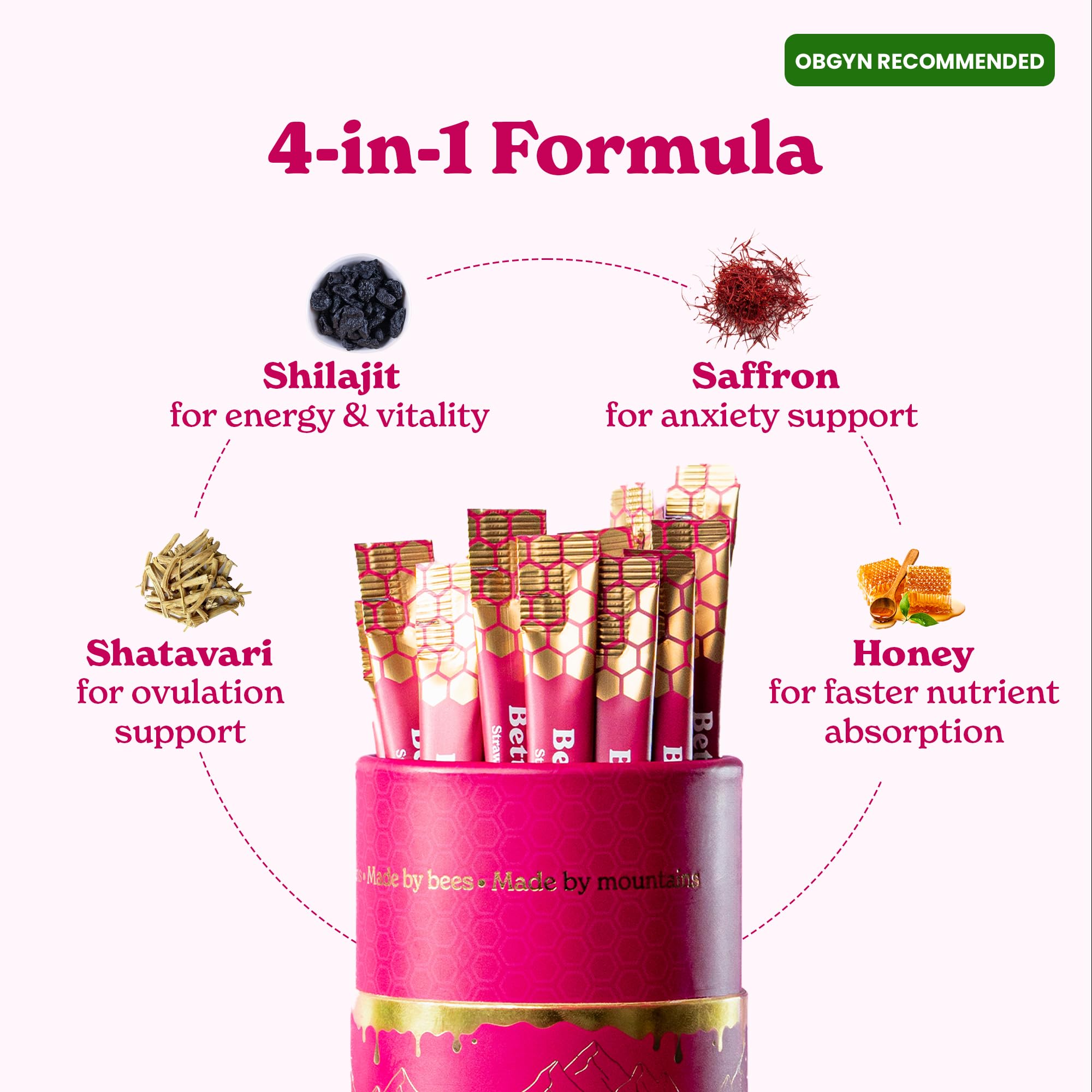 BetterAlt SHE-Lajit Strawberry Honeysticks|Shilajit for Women with Shatavari & Saffron for hormonal Balance & Energy Boost|Tasty Shilajit Honeysticks with Goodness of Pure Himalayan Shilajit|30 Sticks