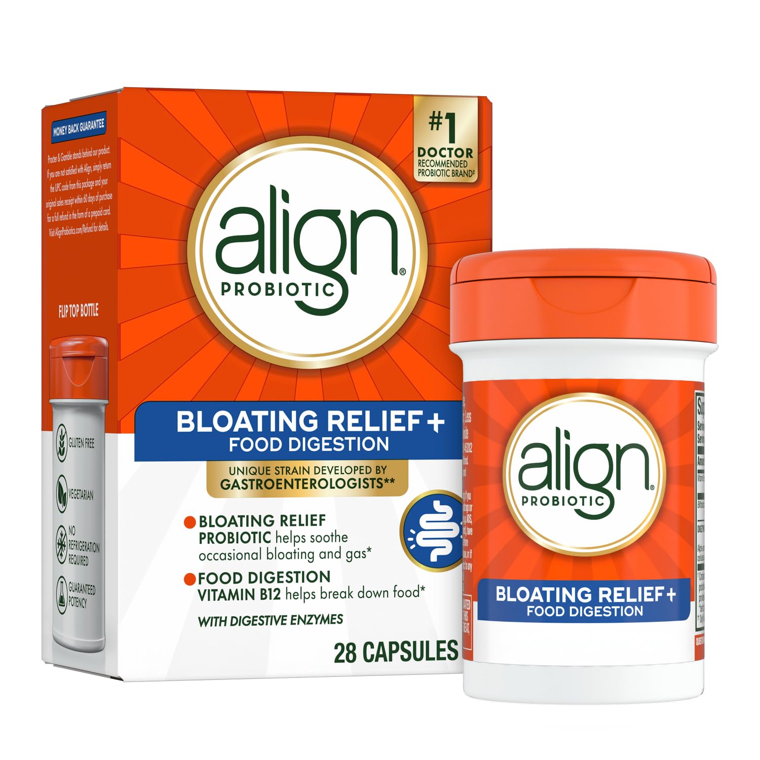 Align Probiotic Bloating Relief + Food Digestion, Probiotics for Women and Men, #1 Doctor Recommended Brand‡, Promotes Digestive Health and Helps Support the Metabolism of Food*, 28 Capsules