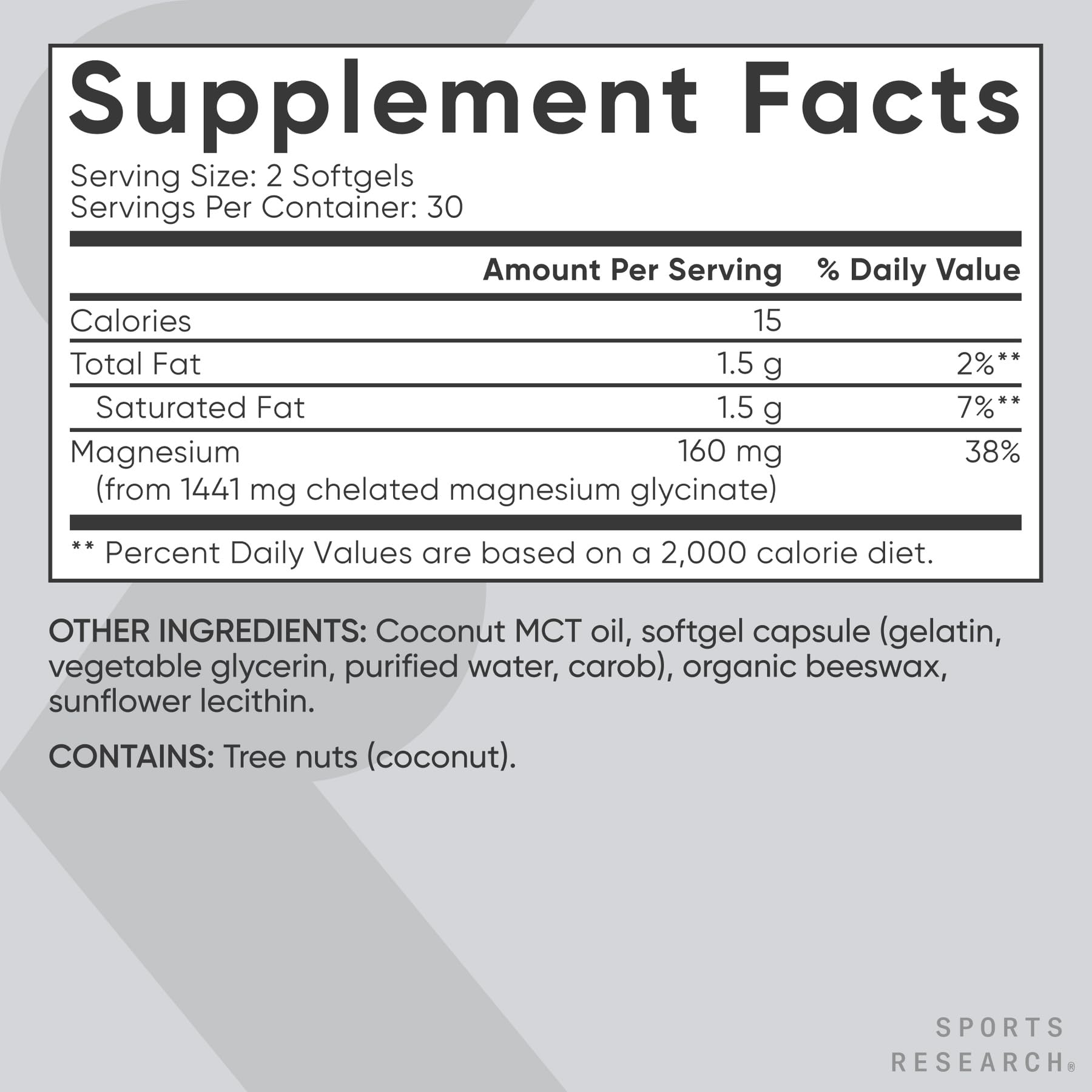 Sports Research® Magnesium Glycinate - Supports Restful Sleep & Enzymatic Processes - 160 mg Chelated Magnesium - Liquid Softgel - 60 Count