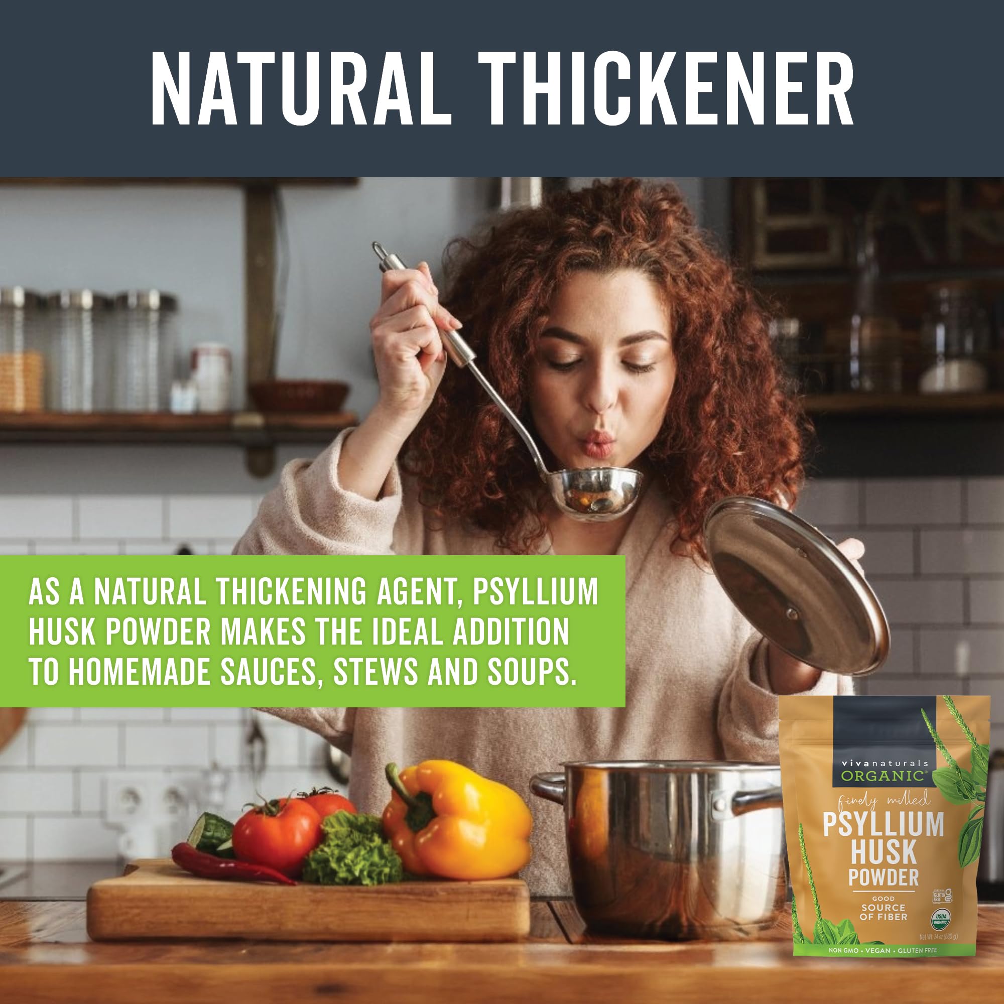 Viva Naturals Organic Psyllium Husk Powder, 24 oz – Finely Ground, Unflavored, Vegan, Keto, Paleo, Non-GMO Plant-Based Superfood, Good Source of Fiber for Gluten-Free Baking, Juices & Smoothies