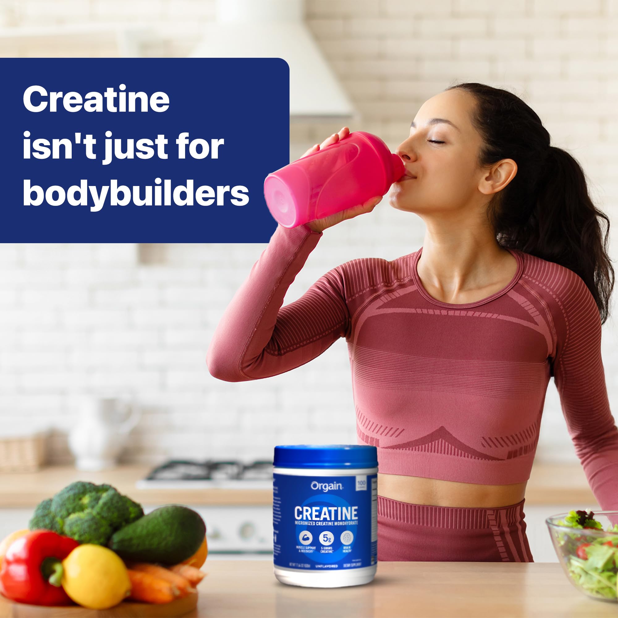 Orgain Creatine Monohydrate Micronized Powder, 100 Servings, Unflavored, Supports Muscle Growth, Post Workout Recovery and Brain Health, No Artificial Additives, for Men & Women, Vegan