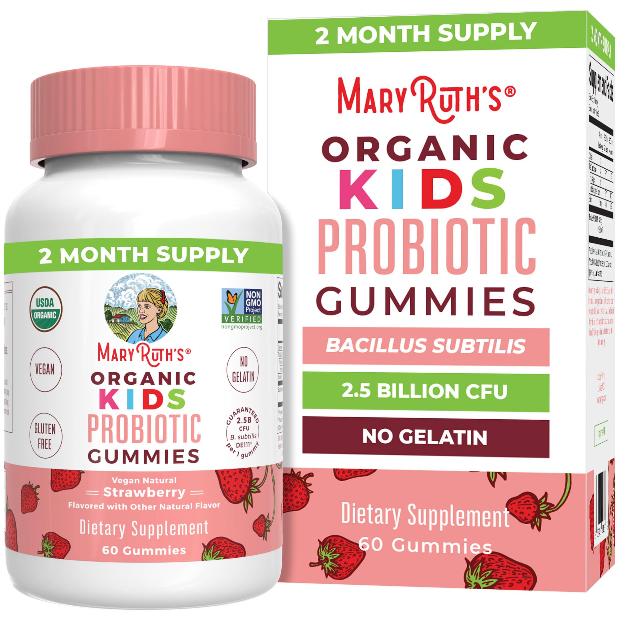 MaryRuth Organics Kids Probiotics for Digestive Health | USDA Probiotic Gummies | 2 Month Supply | Kids Probiotics | Immune Support | Gut Health Supplement | Vegan | Non-GMO | Gluten Free | 60 Count