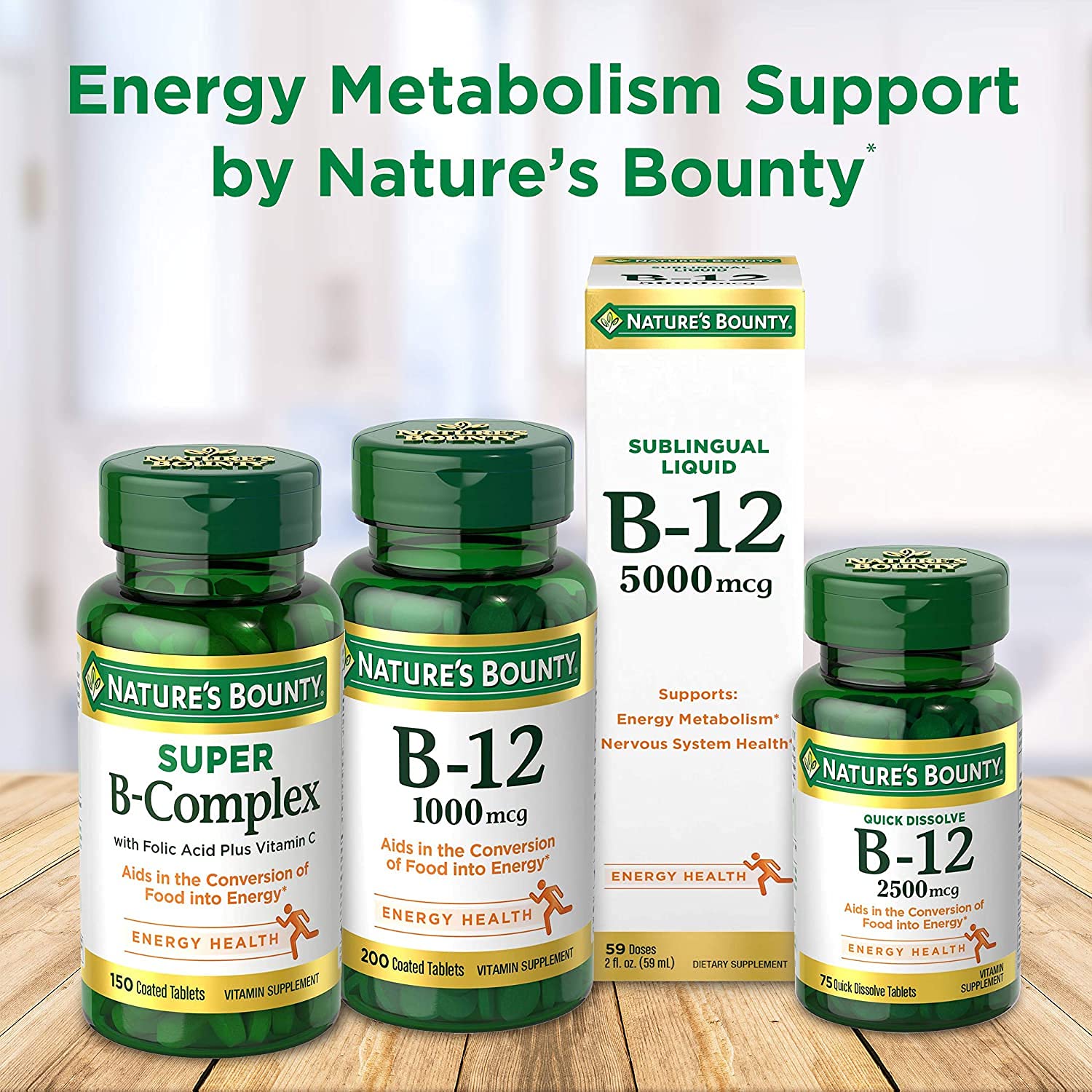 Nature's Bounty Vitamin B12, Supports Energy Metabolism and Nervous System Health, 500mcg, Tablets, 100 Ct (Pack of 2)