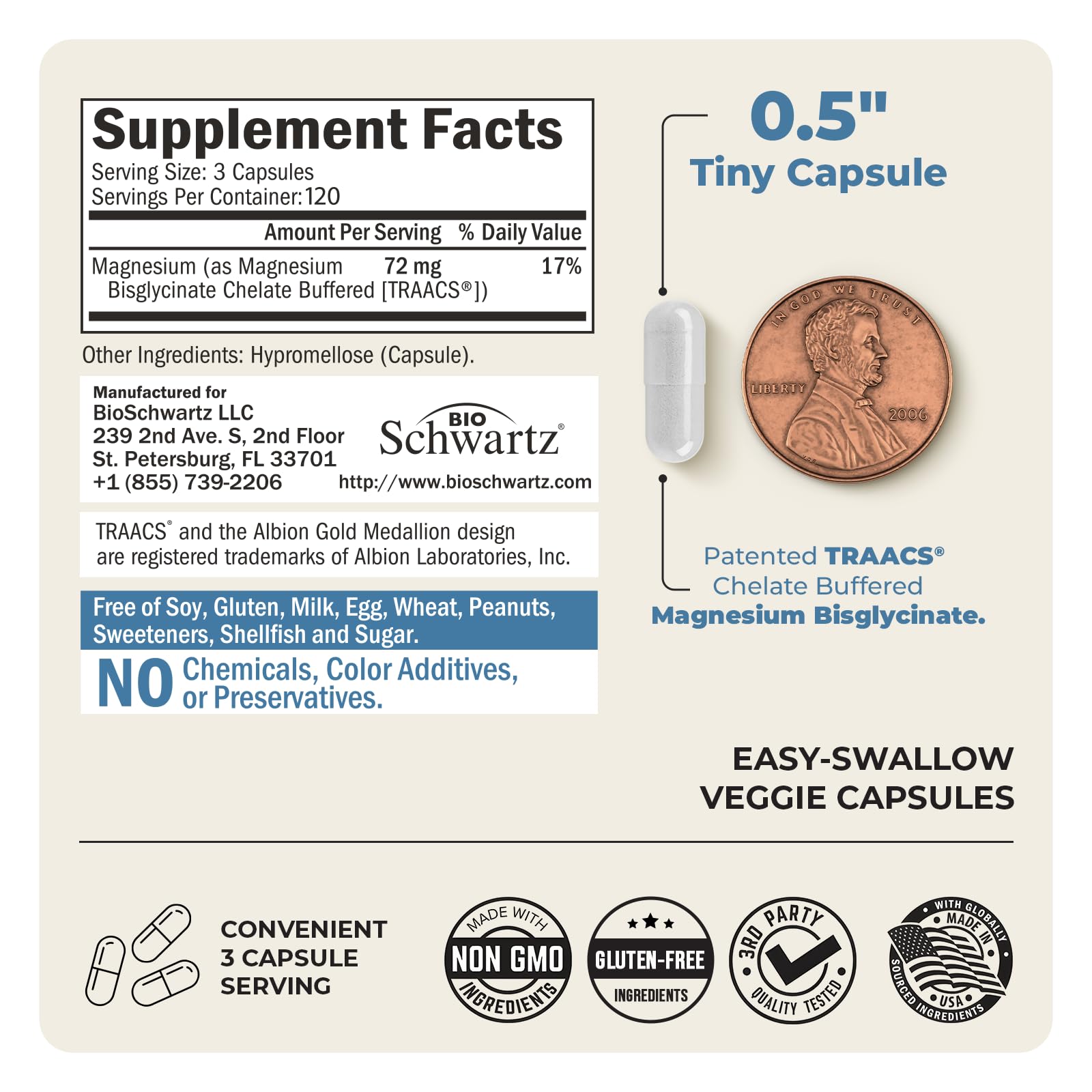 Magnesium Bisglycinate Chelated Supplement - High Absorption Magnesium Glycinate Supplement for Women and Men - Sleep, Muscle, Bone & Joint Support - Non-GMO, Non-Laxative Chelate - 360 Capsules