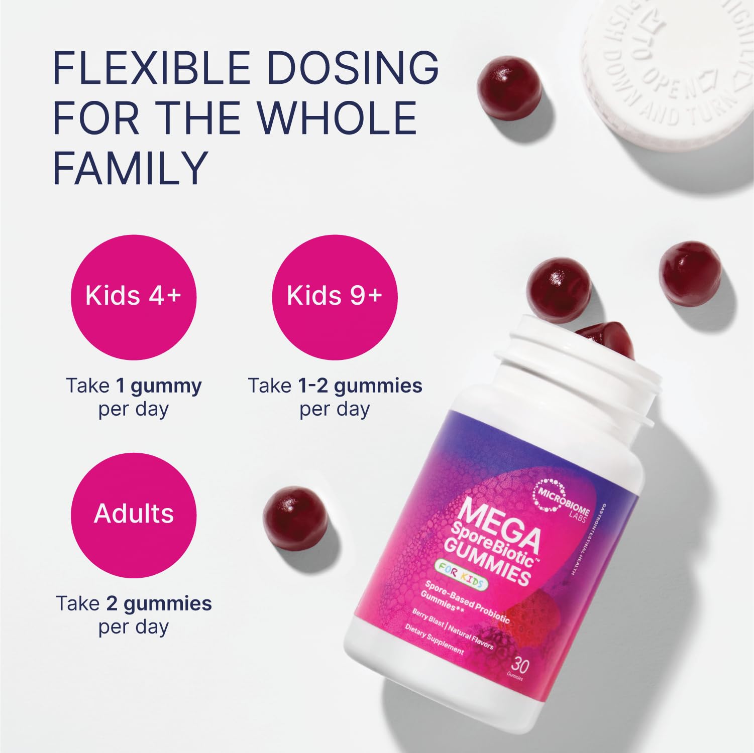 Microbiome Labs Spore Based Probiotic Gummies for Women, Men & Children - MegaSporeBiotic Gummies - 4 Bacillus Probiotics for Digestive Health & Microbiome Support - Berry Flavor (60 Gummies)