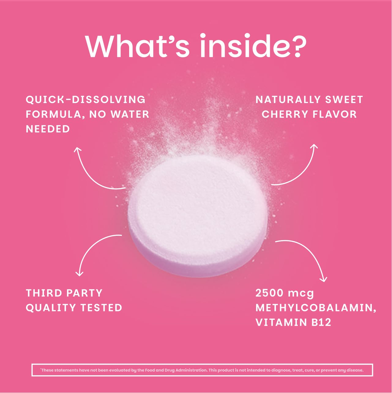 EZ Melts Dissolvable B12 2,500 mcg - Vitamin B12 for Energy & Immune Support - Non-GMO, Vegan & Gluten-Free - Red Cherry - 90 Sublingual Tablets (90 Servings)