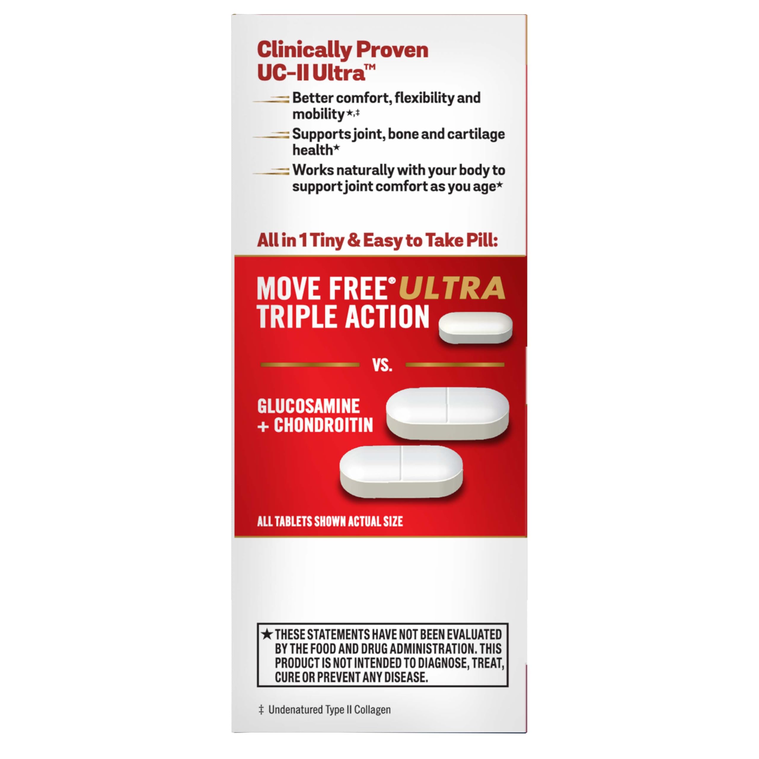 Move Free Ultra Triple Action Joint Support Supplement - Type II Collagen Boron & Hyaluronic Acid - Supports Joint Comfort, Cartiliage & Bones in 1 Tiny Pill Per Day, 64 Tablets (64 servings)*