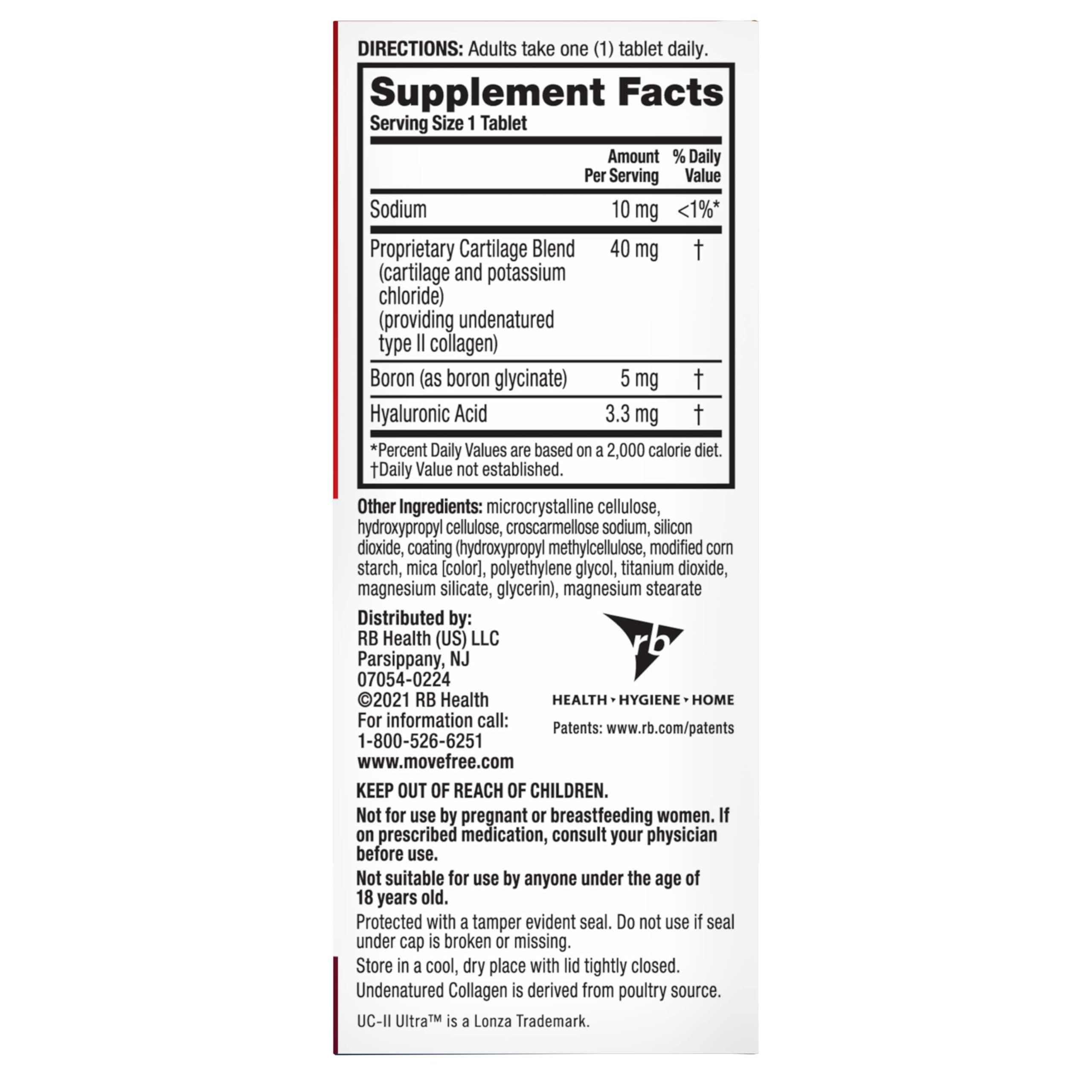 Move Free Ultra Triple Action Joint Support Supplement - Type II Collagen Boron & Hyaluronic Acid - Supports Joint Comfort, Cartiliage & Bones in 1 Tiny Pill Per Day, 64 Tablets (64 servings)*