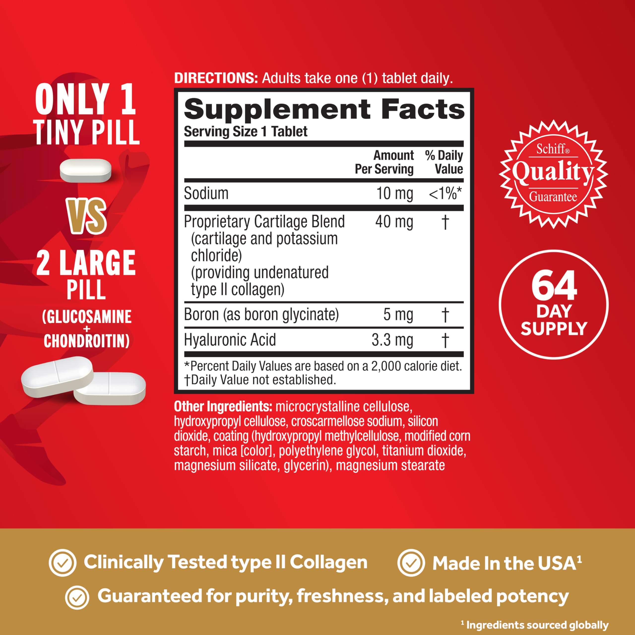 Move Free Ultra Triple Action Joint Support Supplement - Type II Collagen Boron & Hyaluronic Acid - Supports Joint Comfort, Cartiliage & Bones in 1 Tiny Pill Per Day, 64 Tablets (64 servings)*