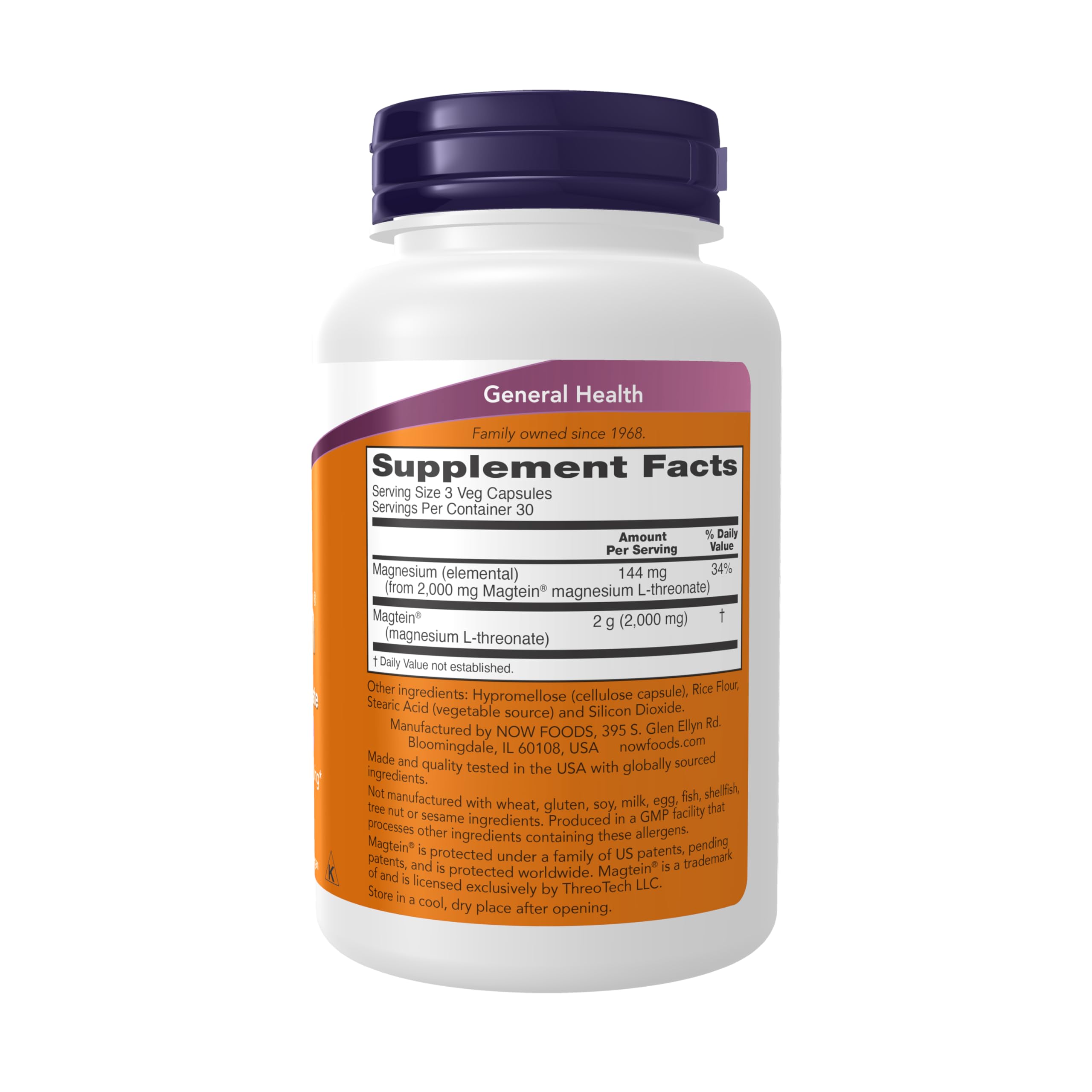 NOW Foods Supplements, Magtein™ with patented form of Magnesium (Mg), Cognitive Support*, 90 Veg Capsules