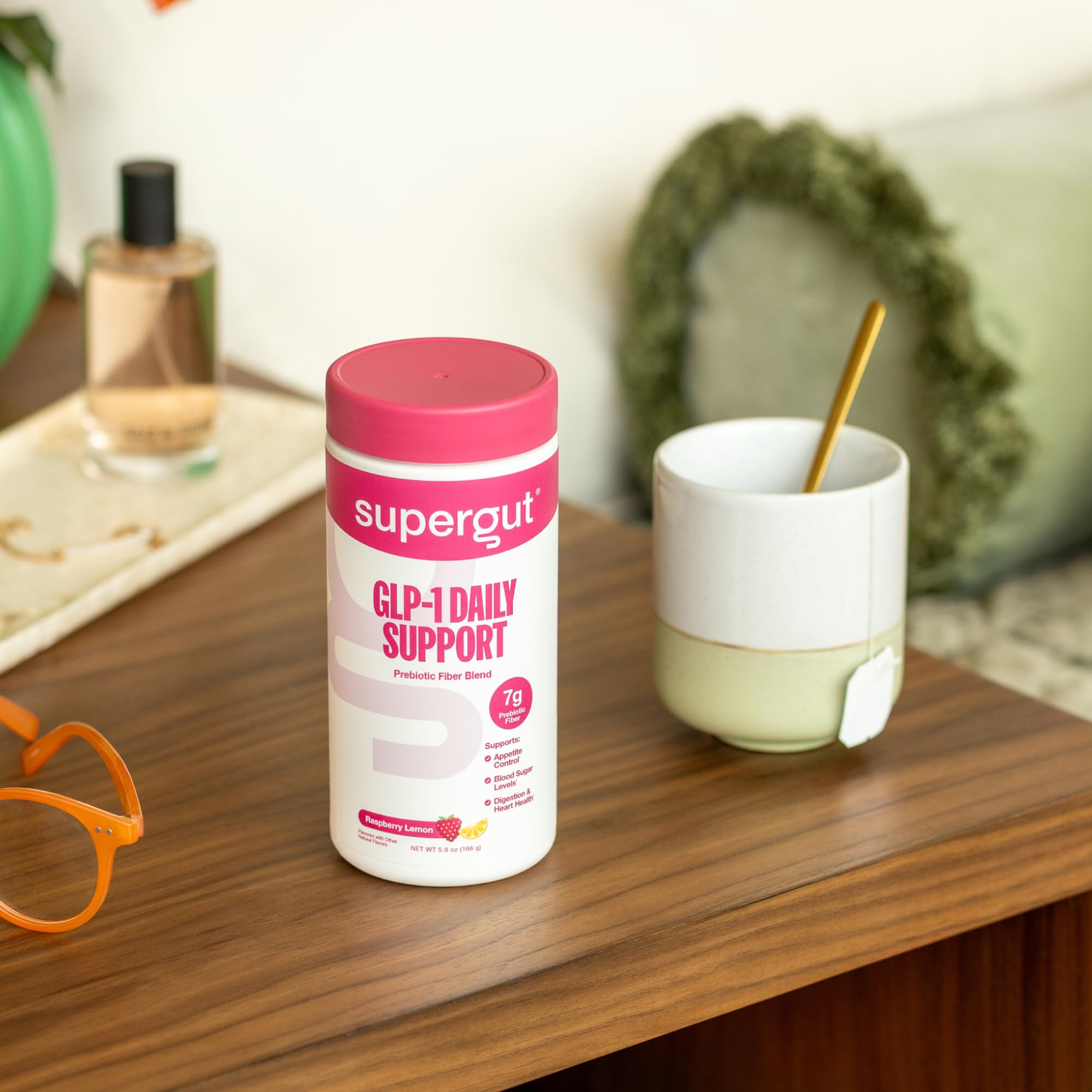 Supergut GLP1 Daily Support - Raspberry Lemon - High Fiber GLP-1 Supplement Powder for Women & Men - Sugar-Free Drink Mix for Gut Health & Digestive Support (18 Servings)