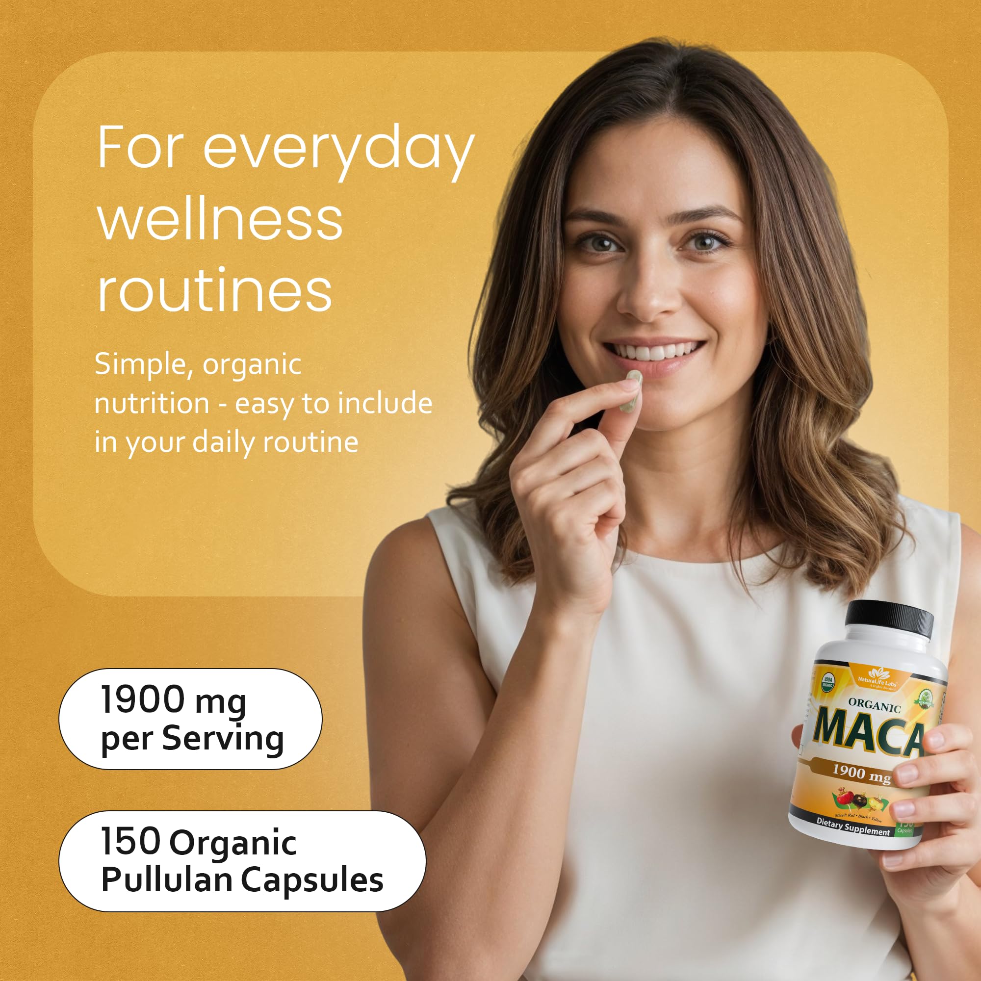 NaturaLife Labs Organic Maca Root – Black, Red & Yellow – 1900 mg per Serving – 150 Capsules – Gelatinized Peruvian Maca – Non-GMO, Gluten-Free, Vegan