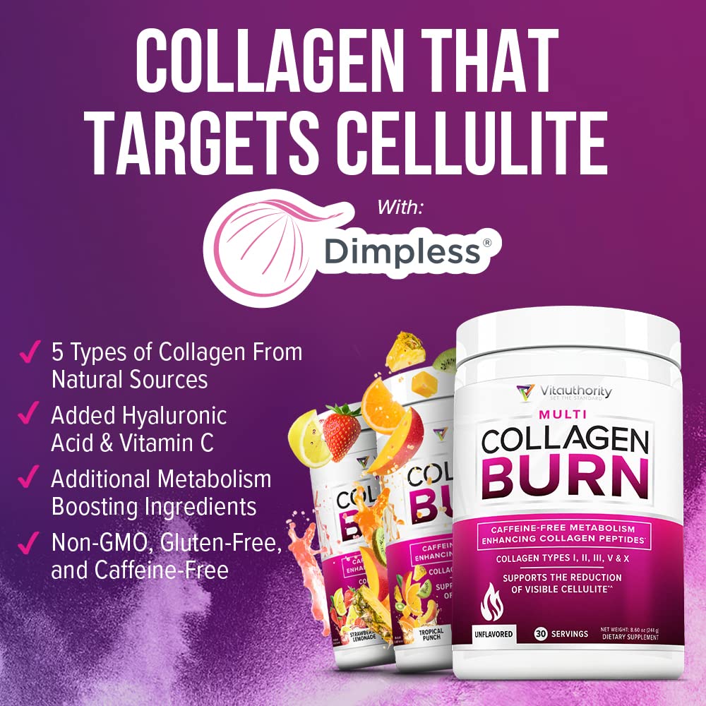 Hydrolyzed Collagen Powder for Weight Loss - Burn Ultimate Beauty Complex Multi Peptides Powder for Women with Types I II III V and X for Fat Burning Support Unflavored 30 Servings
