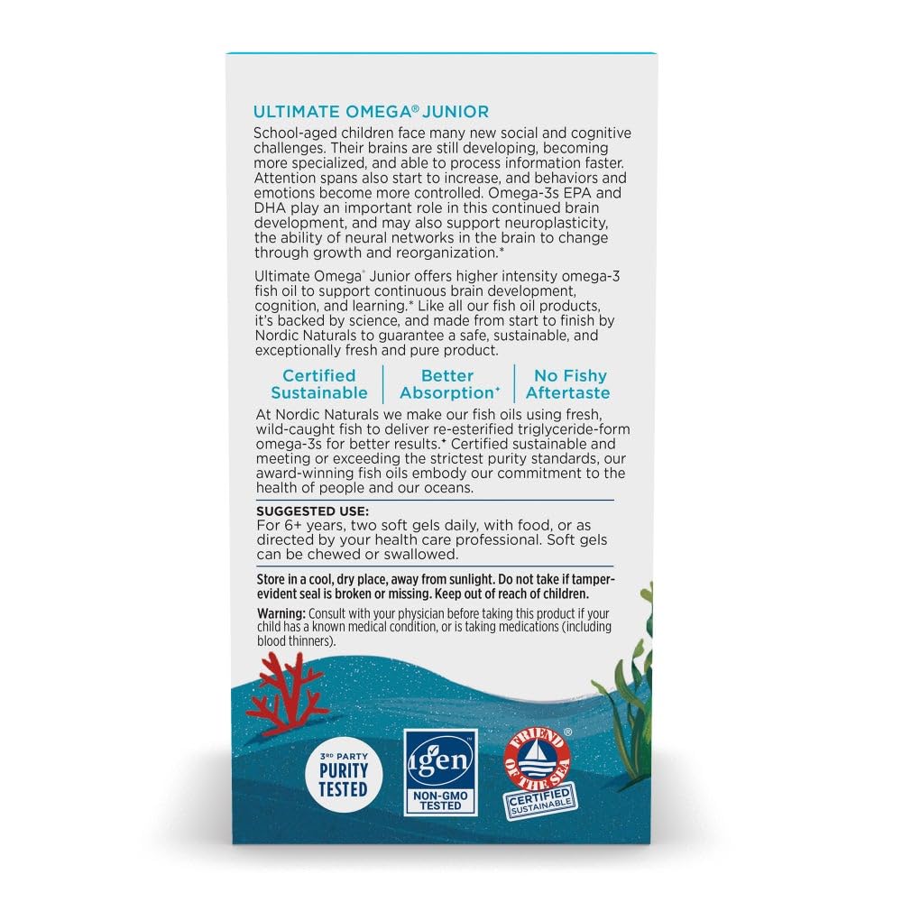 Nordic Naturals Ultimate Omega Jr., Strawberry - 120 Mini Soft Gels - 680 Total Omega-3s with EPA & DHA - Brain Health, Mood, Learning - Non-GMO - 60 Servings