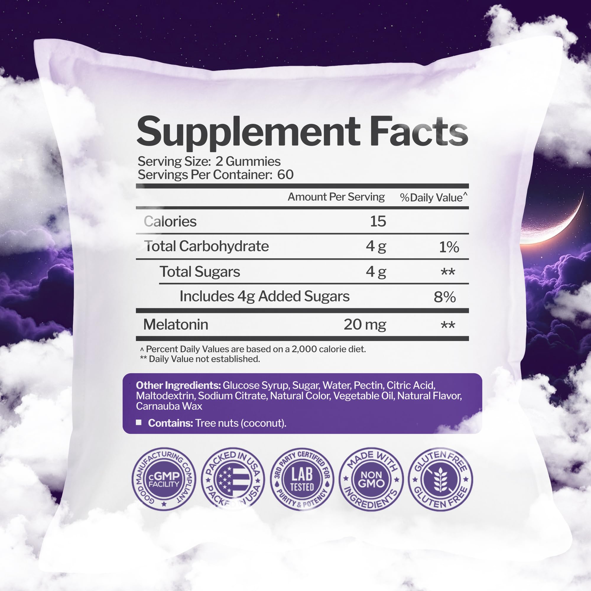 Melatonin 20mg Gummies (120 Count) - Maximum Strength Sleep Support for Adults with 10mg of Melatonin Per Gummy - Gluten-Free, Non-GMO, Vegetarian, Great Tasting Mixed Berry Flavor - 60 Servings