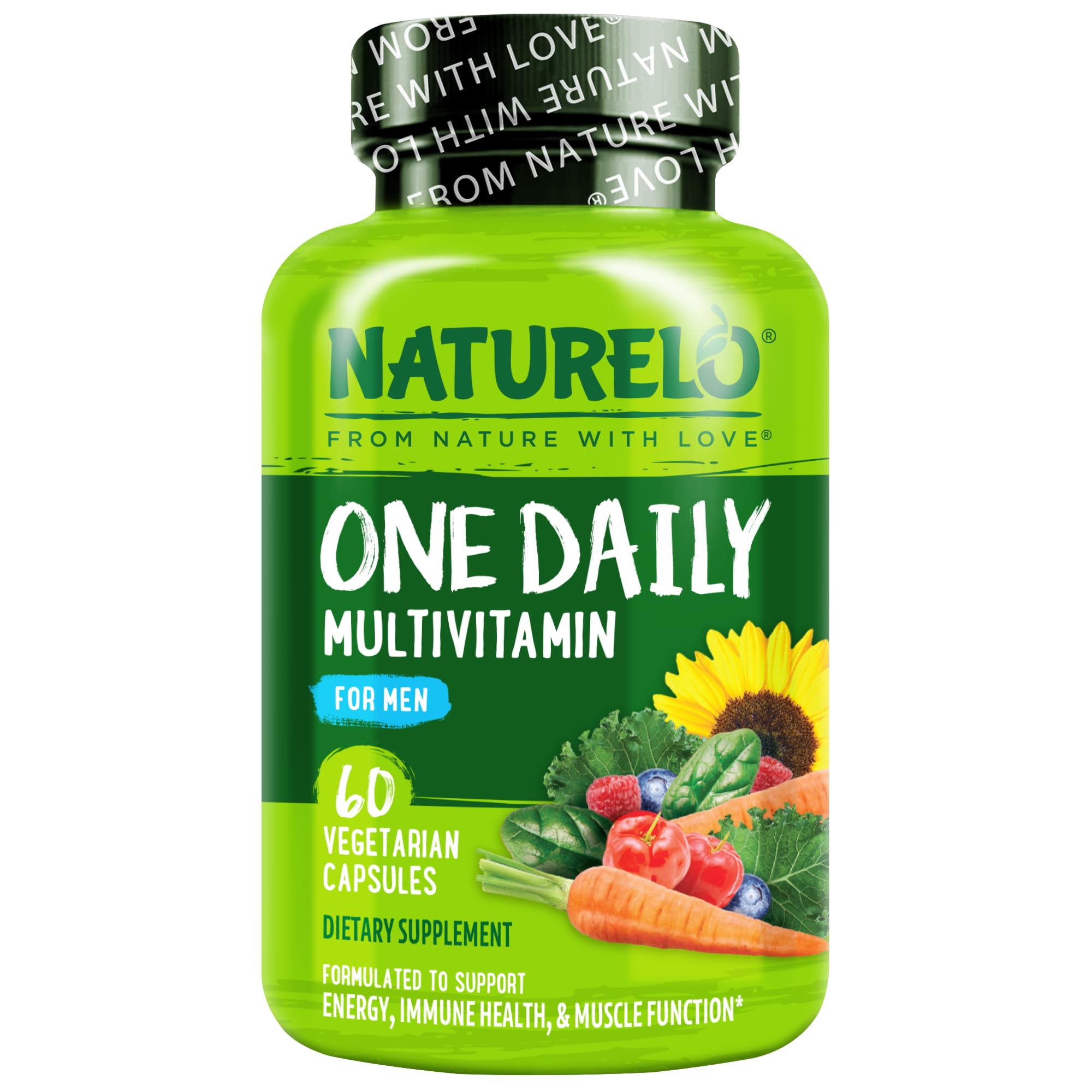NATURELO Mens Multivitamins - One Daily Multivitamin for Men with Vitamins, Minerals & Organic Whole Foods, Boost Energy & Health, Non-GMO, 60 Vegetarian Capsules
