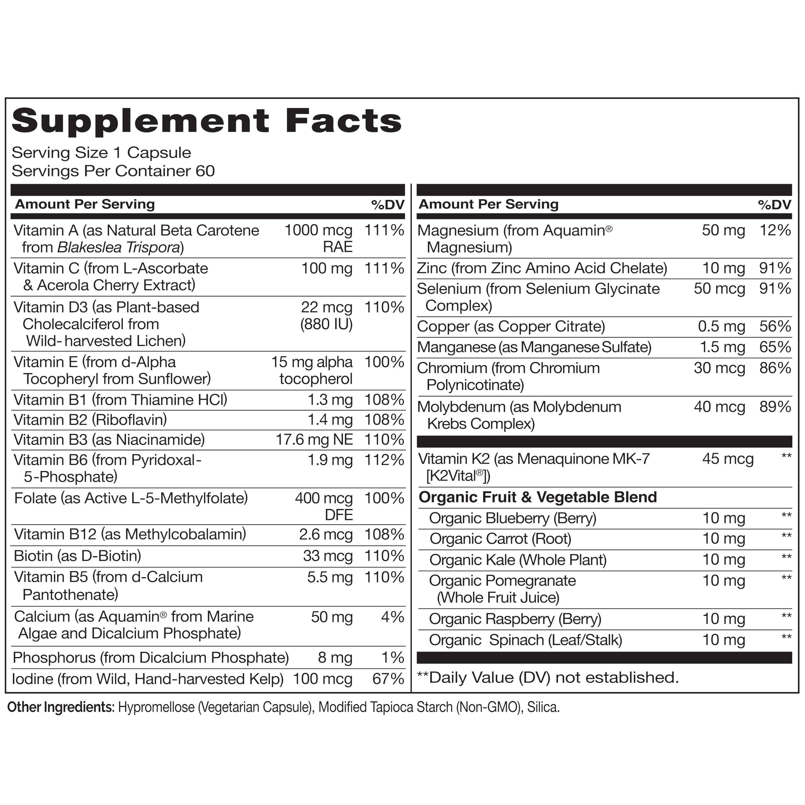 NATURELO Mens Multivitamins - One Daily Multivitamin for Men with Vitamins, Minerals & Organic Whole Foods, Boost Energy & Health, Non-GMO, 60 Vegetarian Capsules