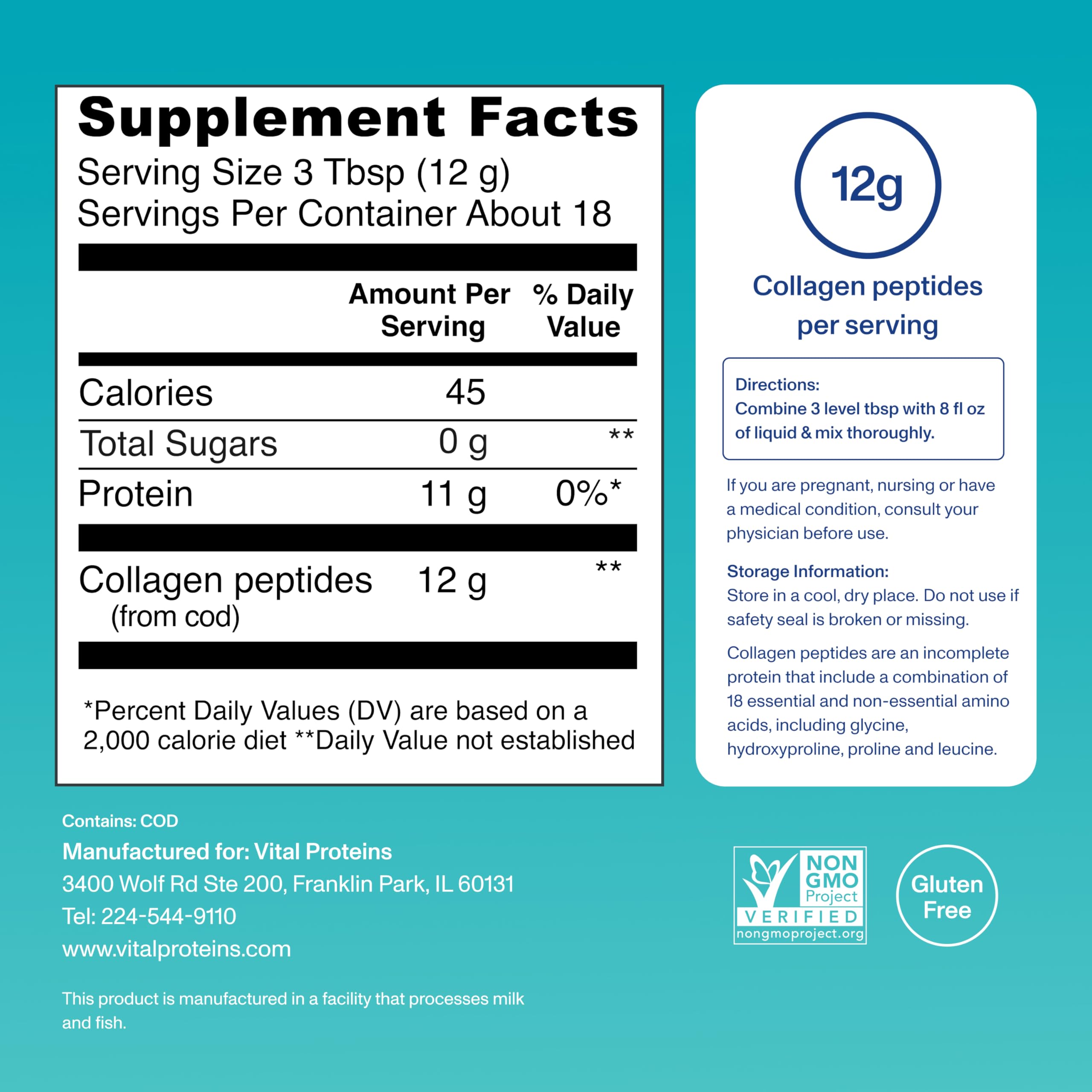 Vital Proteins Marine Collagen Peptides Powder Supplement for Skin Hair Nail Joint - Hydrolyzed Collagen - 12g per Serving - 7.8 oz Canister