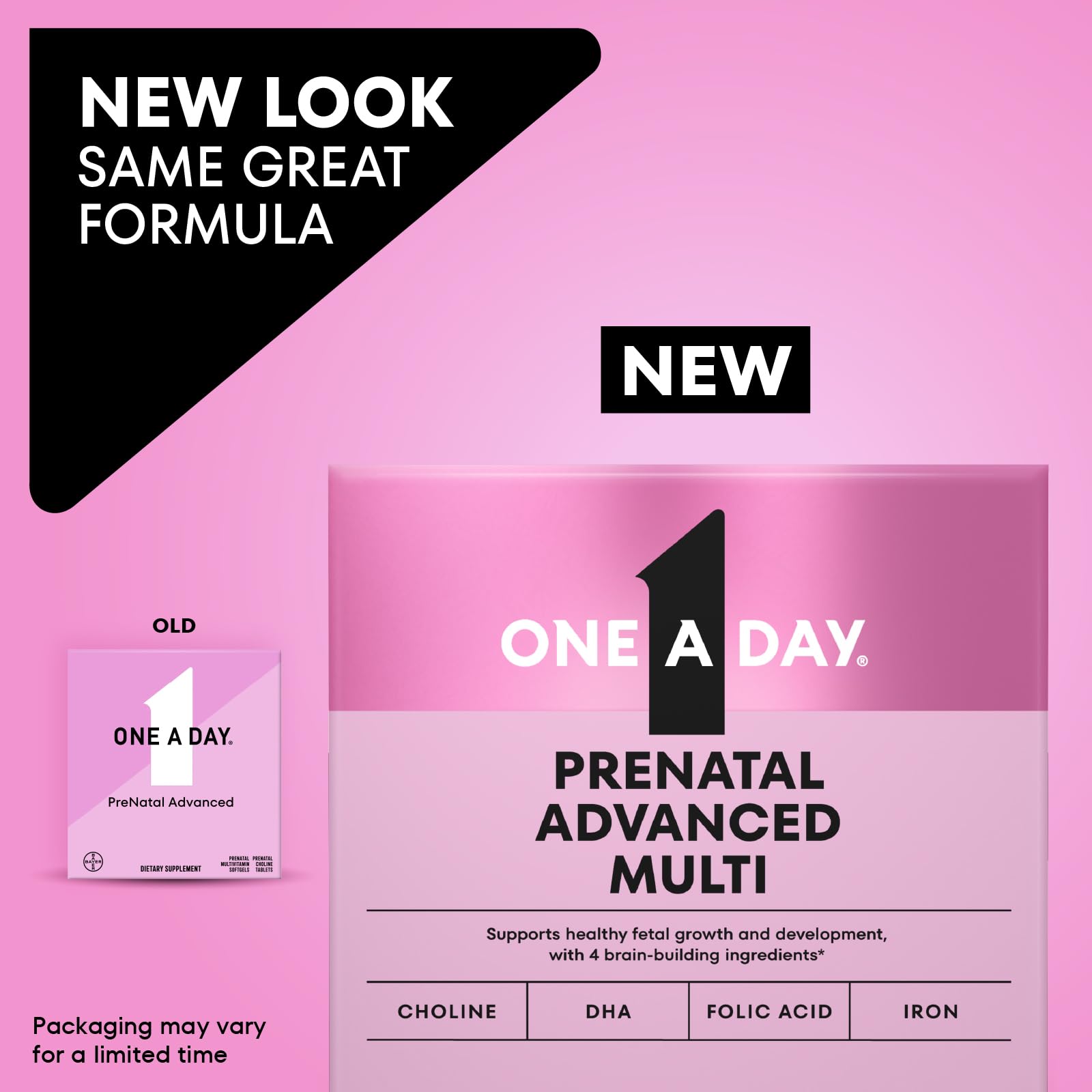 One A Day Prenatal Advanced- Prenatal Vitamins with Folic Acid, Choline, DHA & Iron, Pregnancy Vitamins for Women to Support Baby’s Development, 60+60 Ct (120 Total Set) (Packaging May Vary)