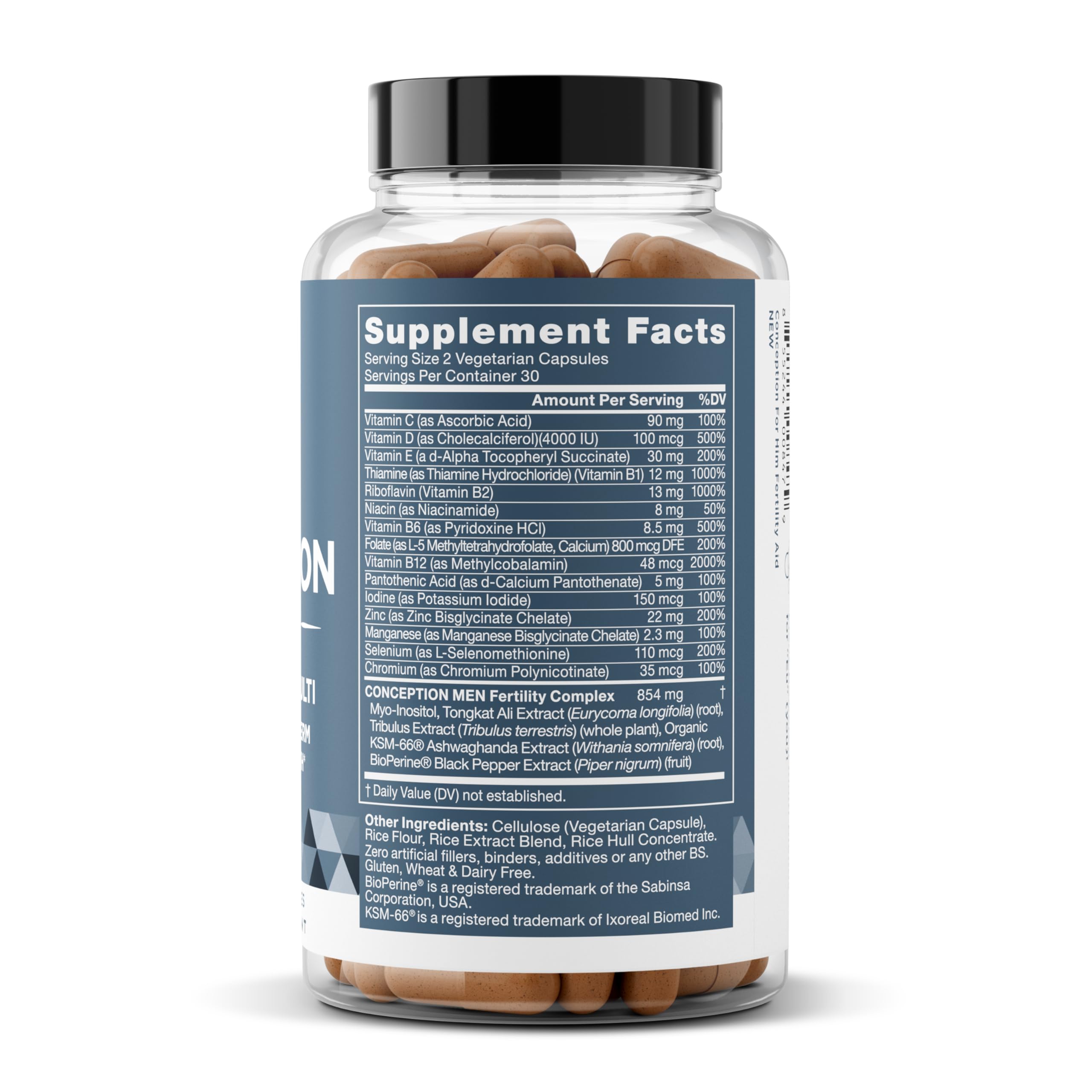 Eu Natural Conception for Him - Male Fertility Supplements with Ashwagandha, Folate & Zinc - Sperm Count, Motility & Strength Support - Fertility Support for Men, 60 Vegetarian Capsules