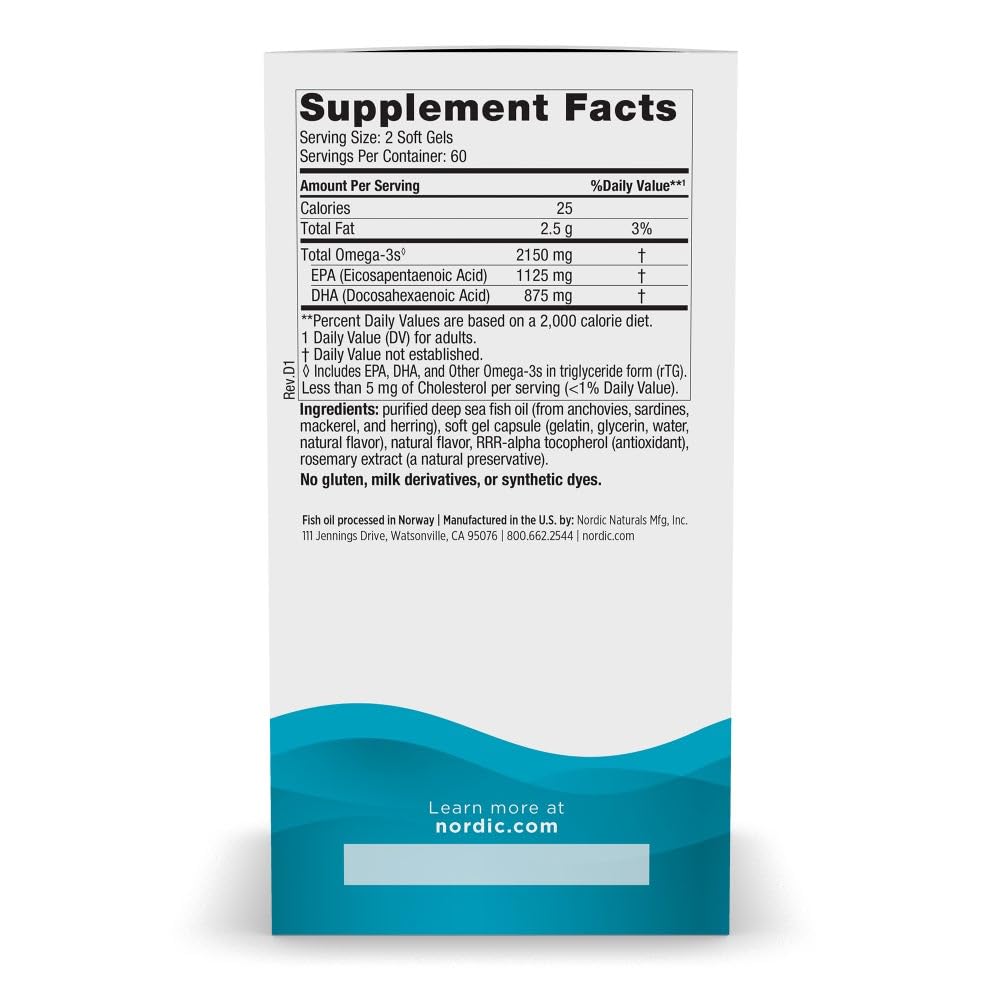 Nordic Naturals Ultimate Omega 2X, Lemon Flavor - 120 Soft Gels - 2150 mg Omega-3 - High-Potency Fish Oil with EPA & DHA - Promotes Brain & Heart Health - Non-GMO - 60 Servings