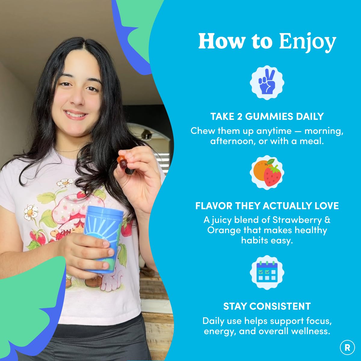 FIRST DAY Vitamins for Teens - Teen Multi Vitamins for Girls & Boys 12-17, Organic Fruit & Veggie Blend - 12 Key Nutrients: Vitamins A, B1, B2, B6, B9, B12, C, D3, E, K2-30 Day Supply